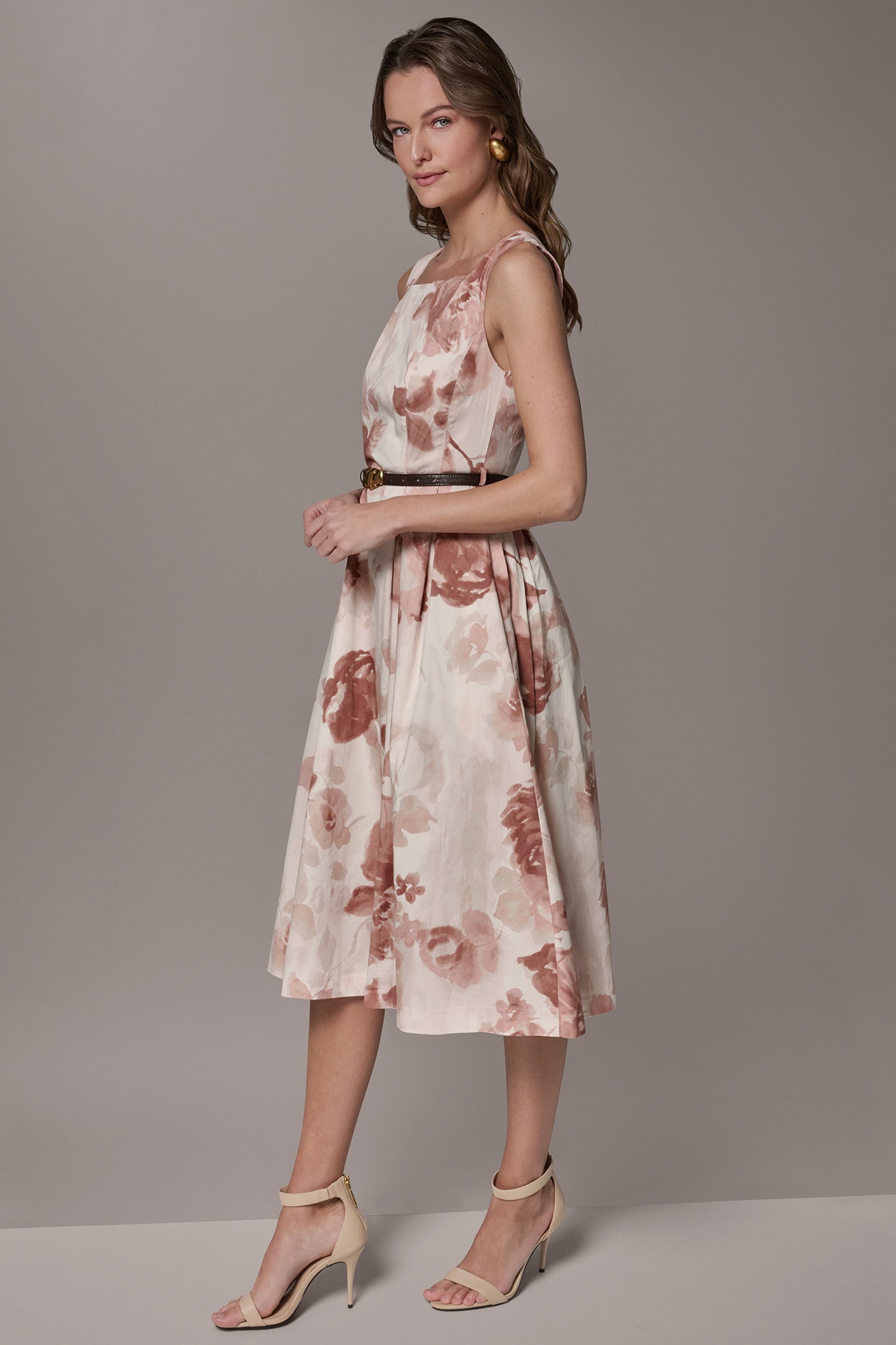 Snow Petal Multi COTTON-SATEEN FLORAL MIDI A-LINE DRESS Donna Karan