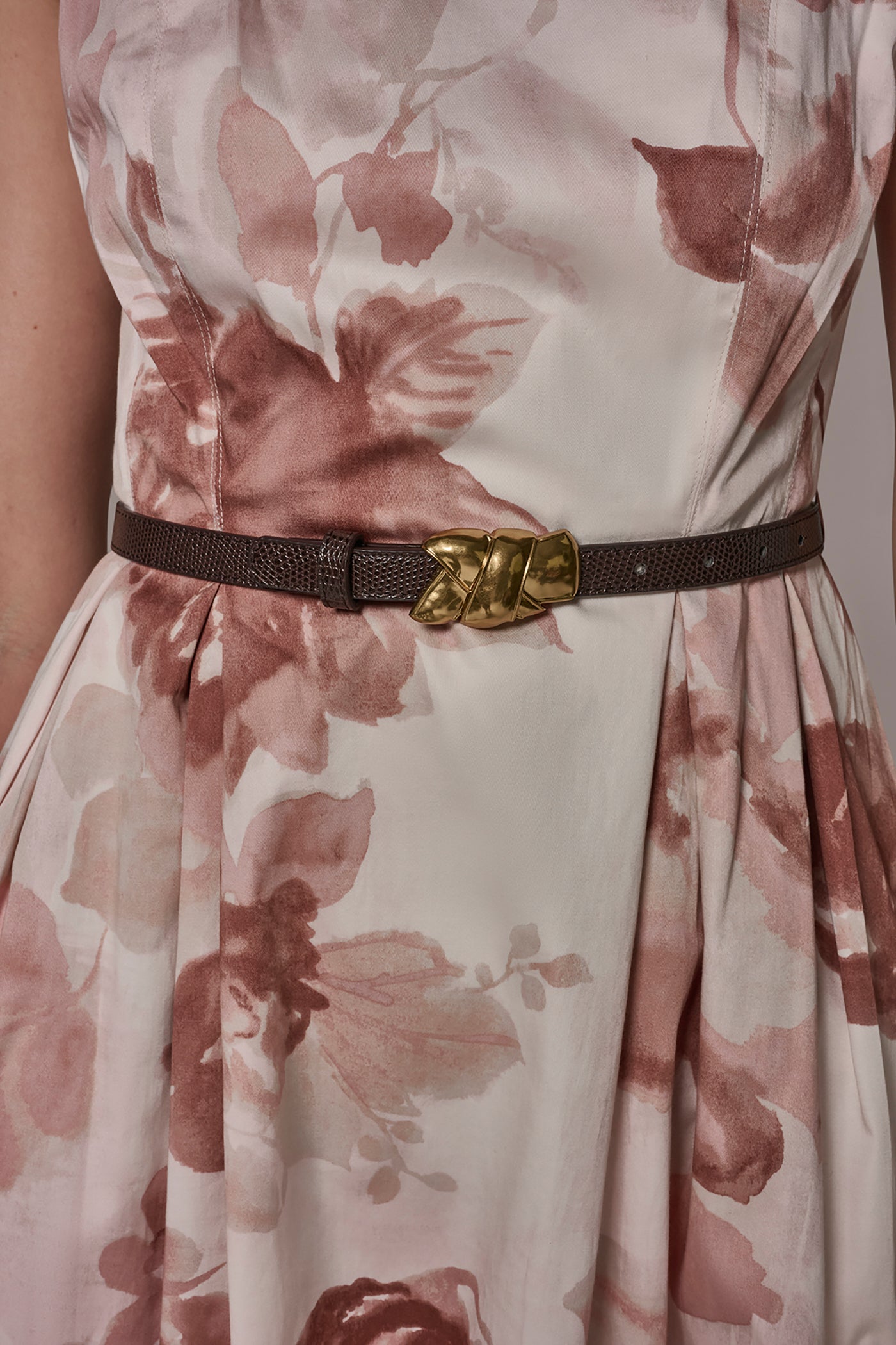 Snow Petal Multi COTTON-SATEEN FLORAL MIDI A-LINE DRESS Donna Karan