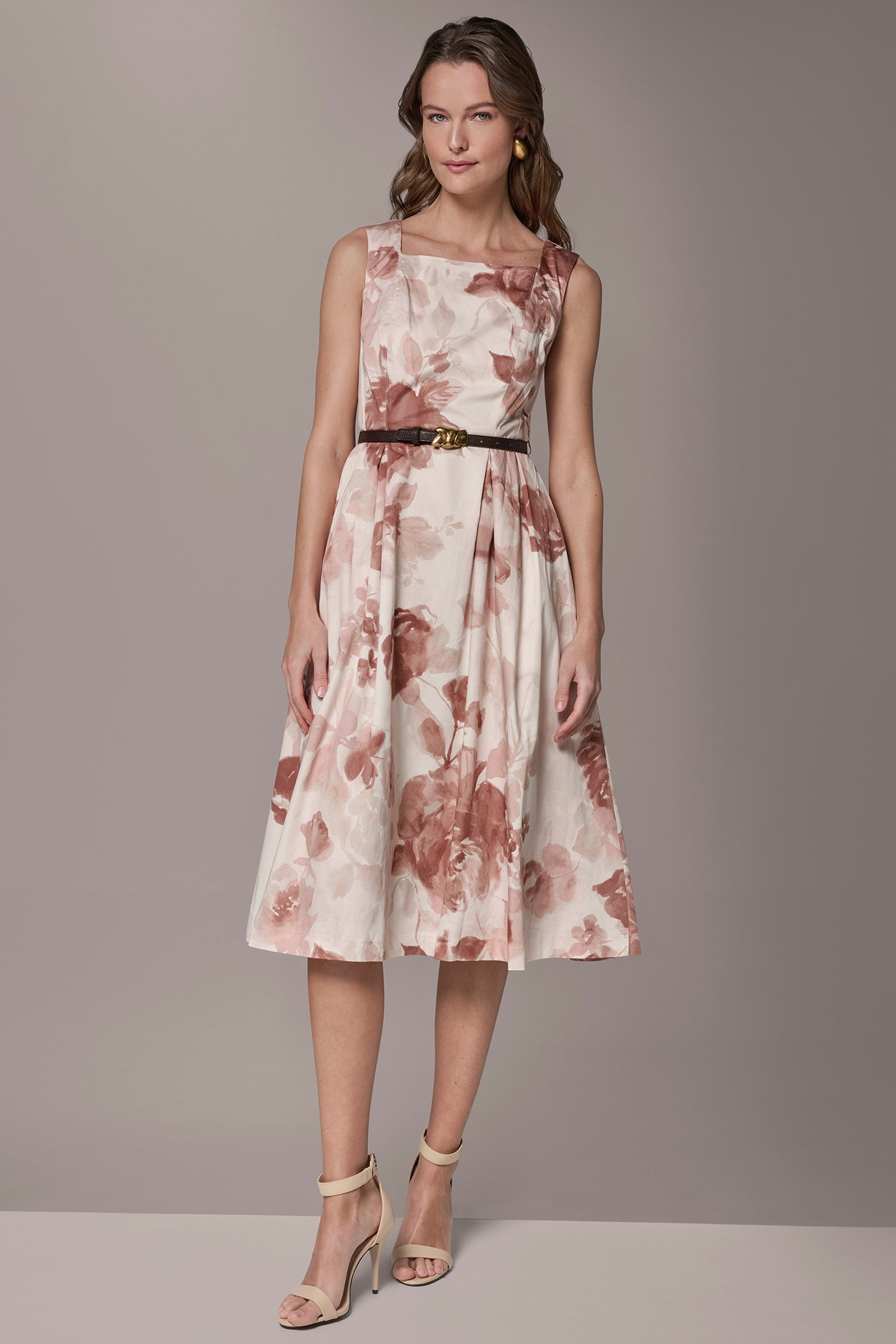 Snow Petal Multi COTTON-SATEEN FLORAL MIDI A-LINE DRESS Donna Karan