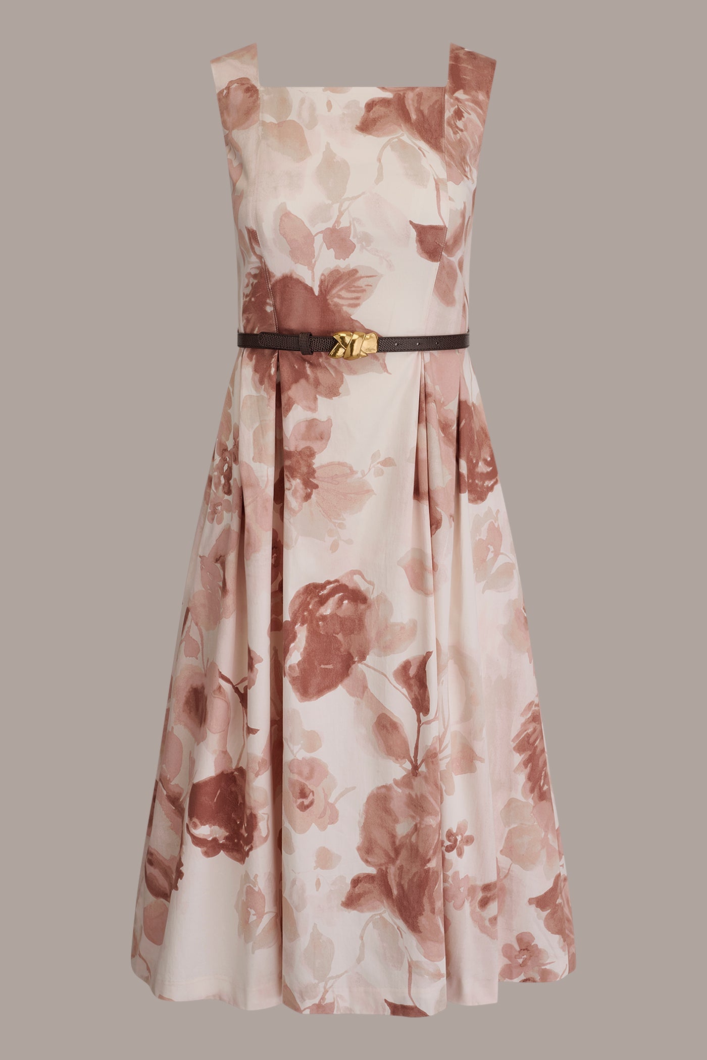 Snow Petal Multi COTTON-SATEEN FLORAL MIDI A-LINE DRESS Donna Karan