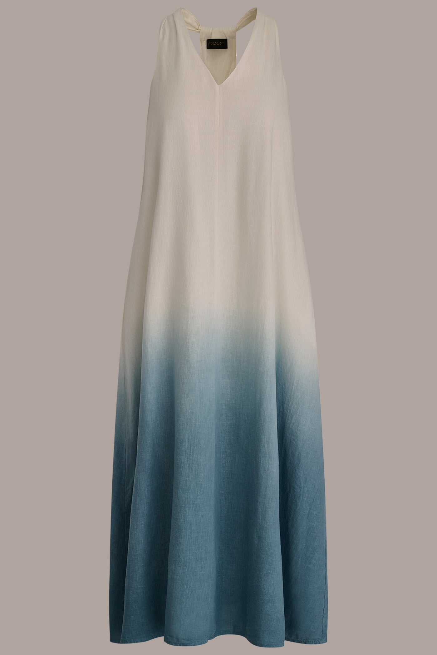 Washed Indigo Dip Dye LINEN-BLEND SLEEVELESS OMBRÉ TWIST-BACK MIDI HALTER DRESS Donna Karan