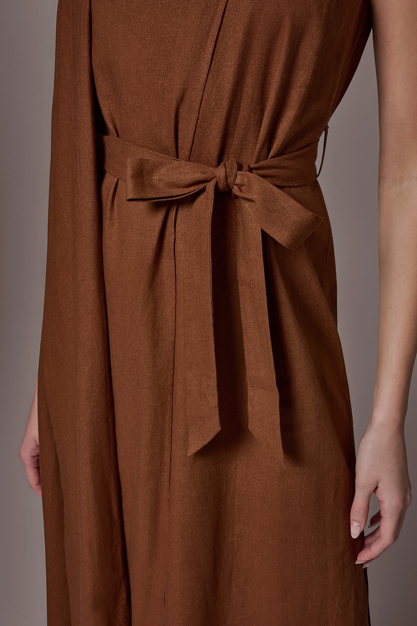 Cognac SLEEVELESS SCARF MIDI A-LINE DRESS Donna Karan