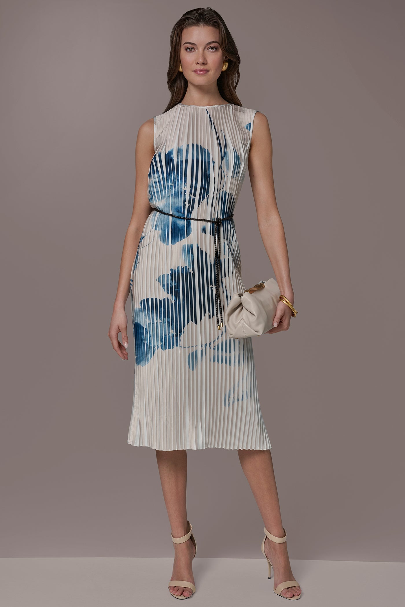 Vellum/Nightfall Multi PRINTED PLEATED MIDI DRESS Donna Karan