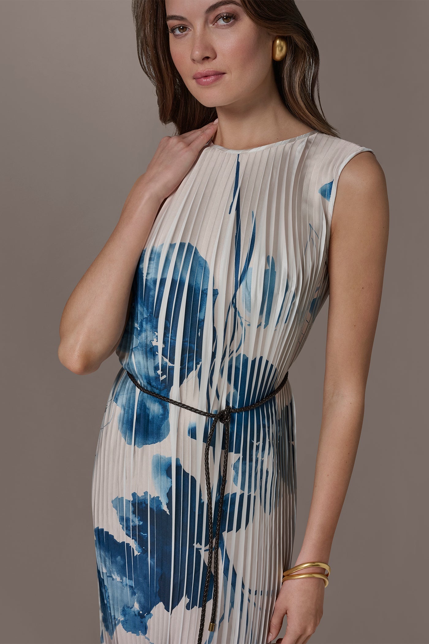 Vellum/Nightfall Multi PRINTED PLEATED MIDI DRESS Donna Karan