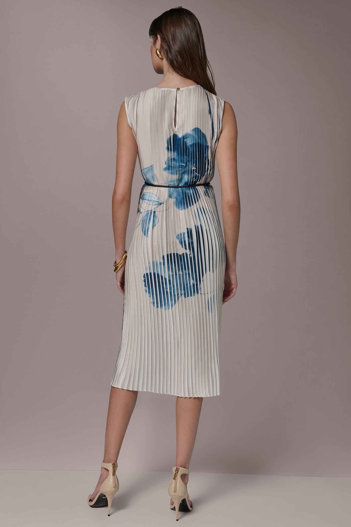 Vellum/Nightfall Multi PRINTED PLEATED MIDI DRESS Donna Karan