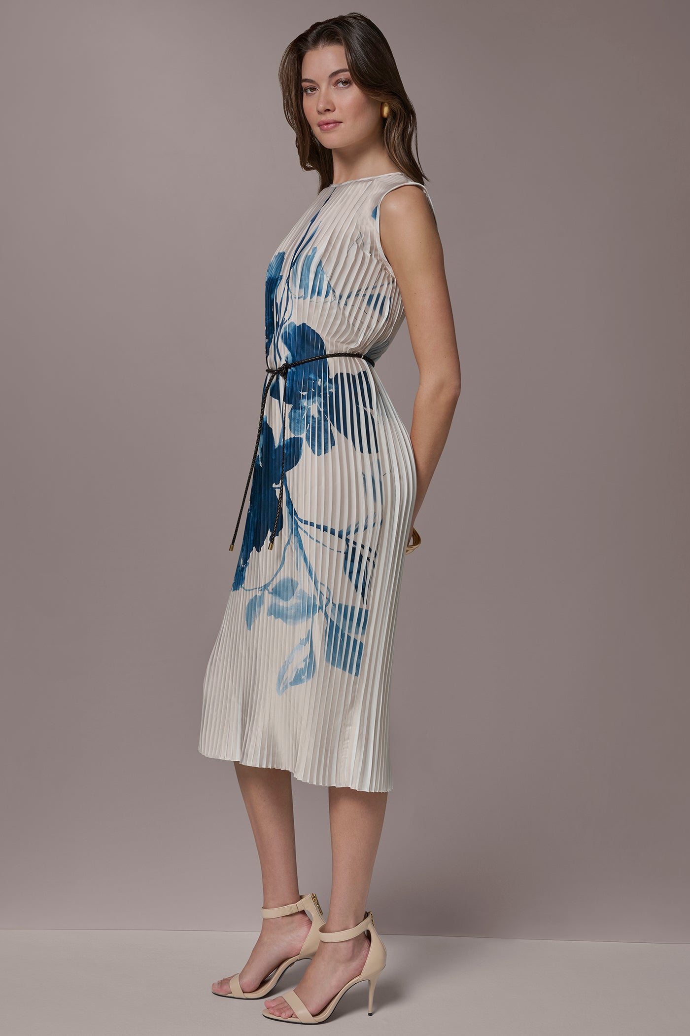 Vellum/Nightfall Multi PRINTED PLEATED MIDI DRESS Donna Karan