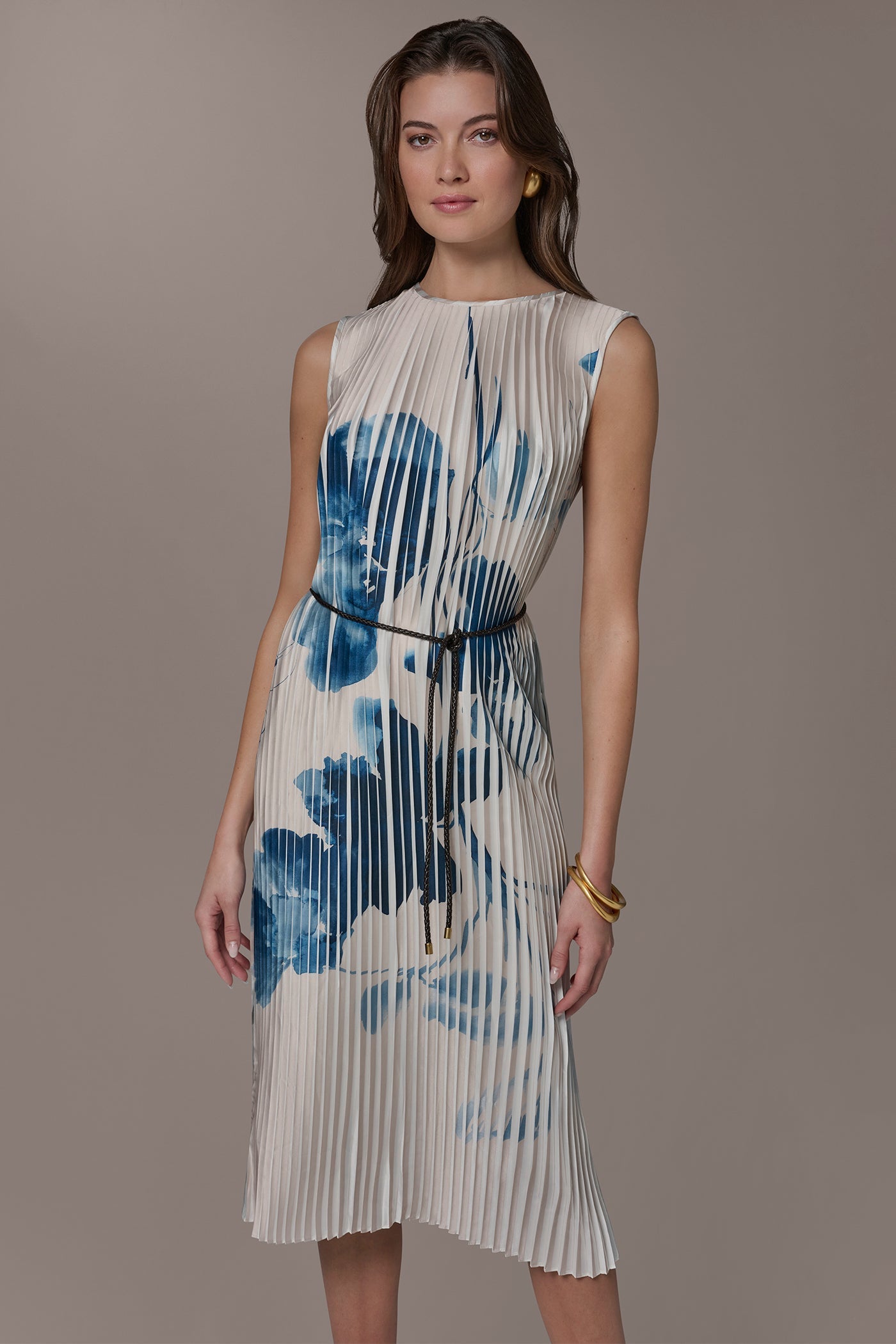 Vellum/Nightfall Multi PRINTED PLEATED MIDI DRESS Donna Karan