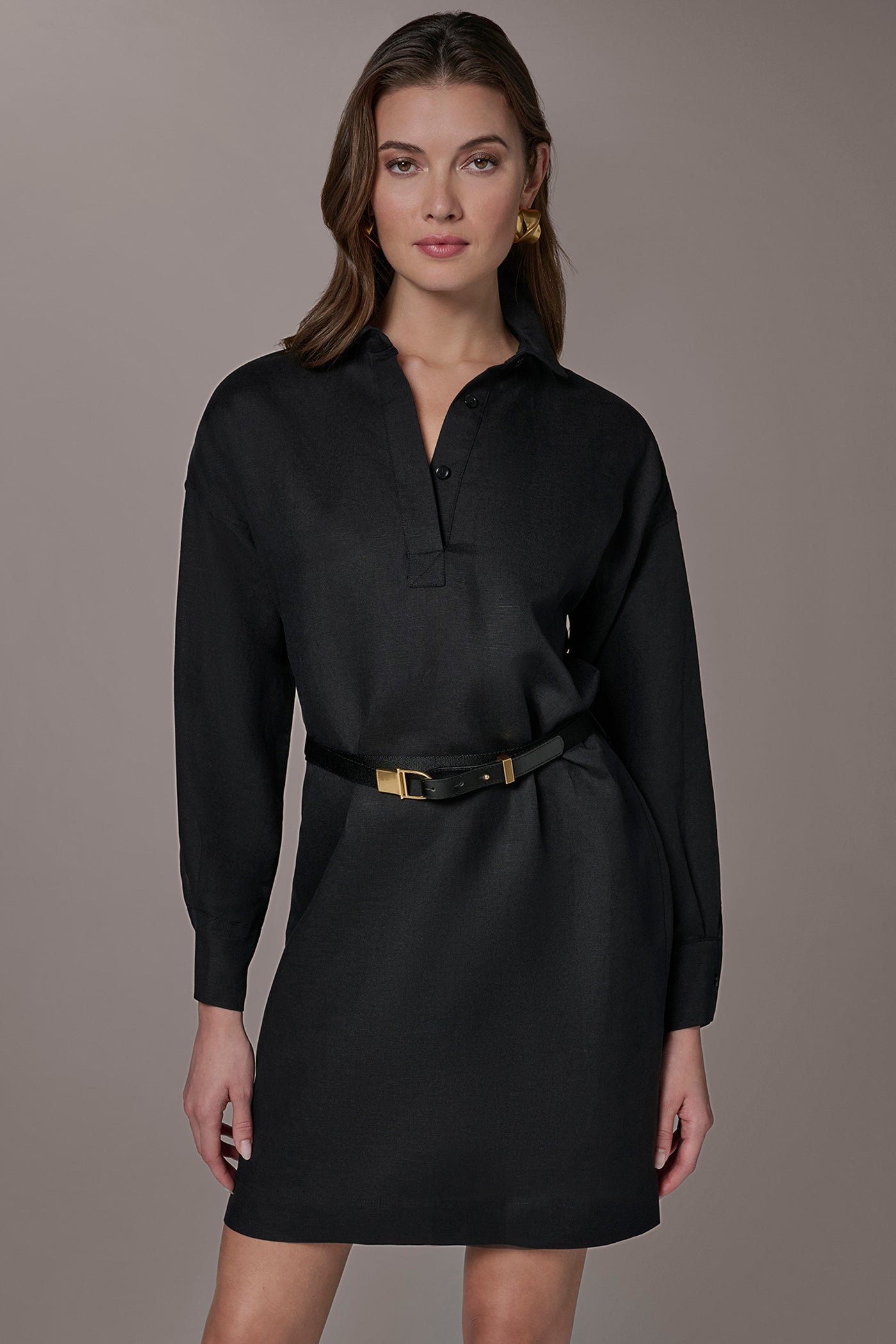 Black LINEN-BLEND SHIRT DRESS Donna Karan