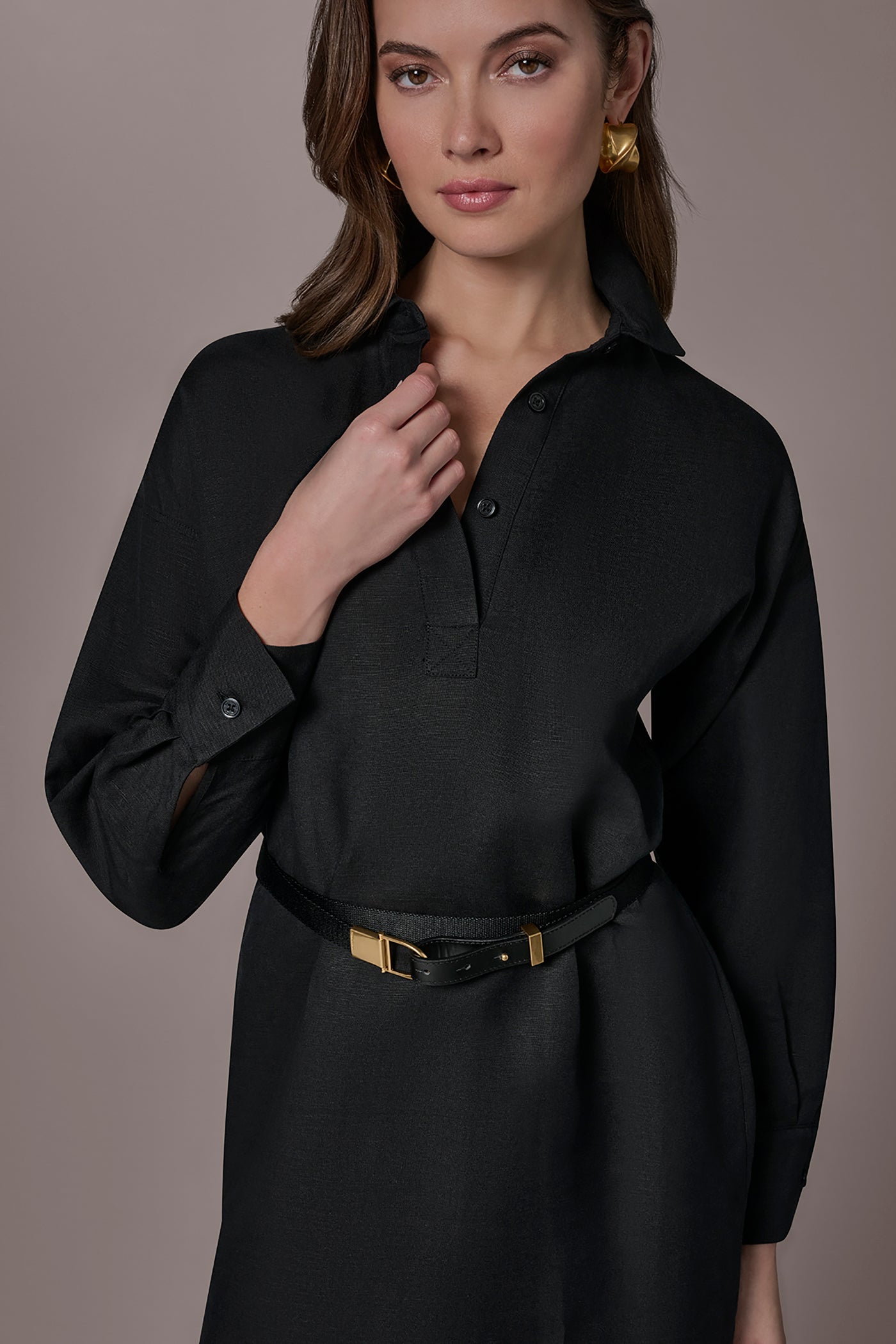 Black LINEN-BLEND SHIRT DRESS Donna Karan
