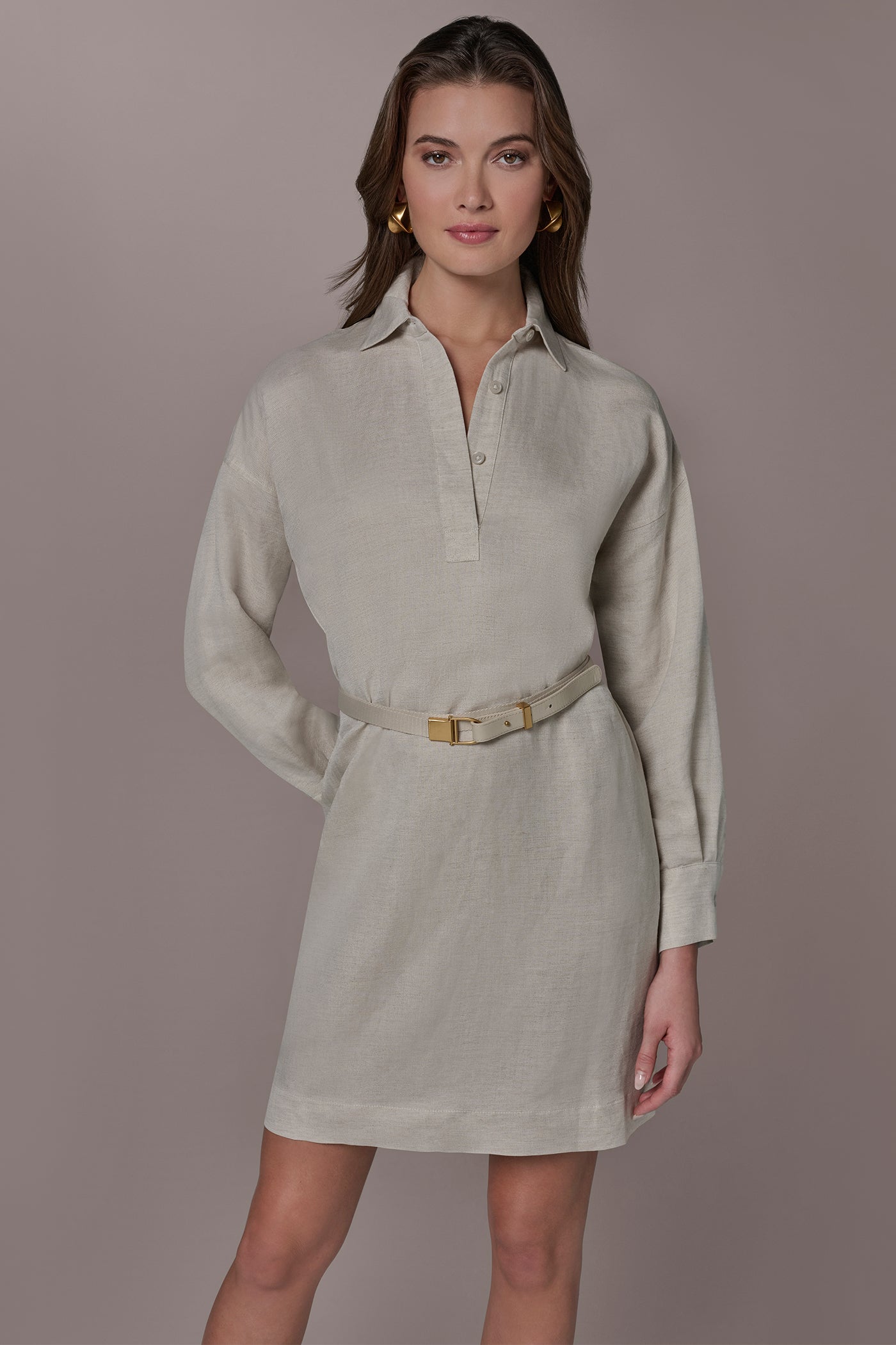Natural LINEN-BLEND SHIRT DRESS Donna Karan