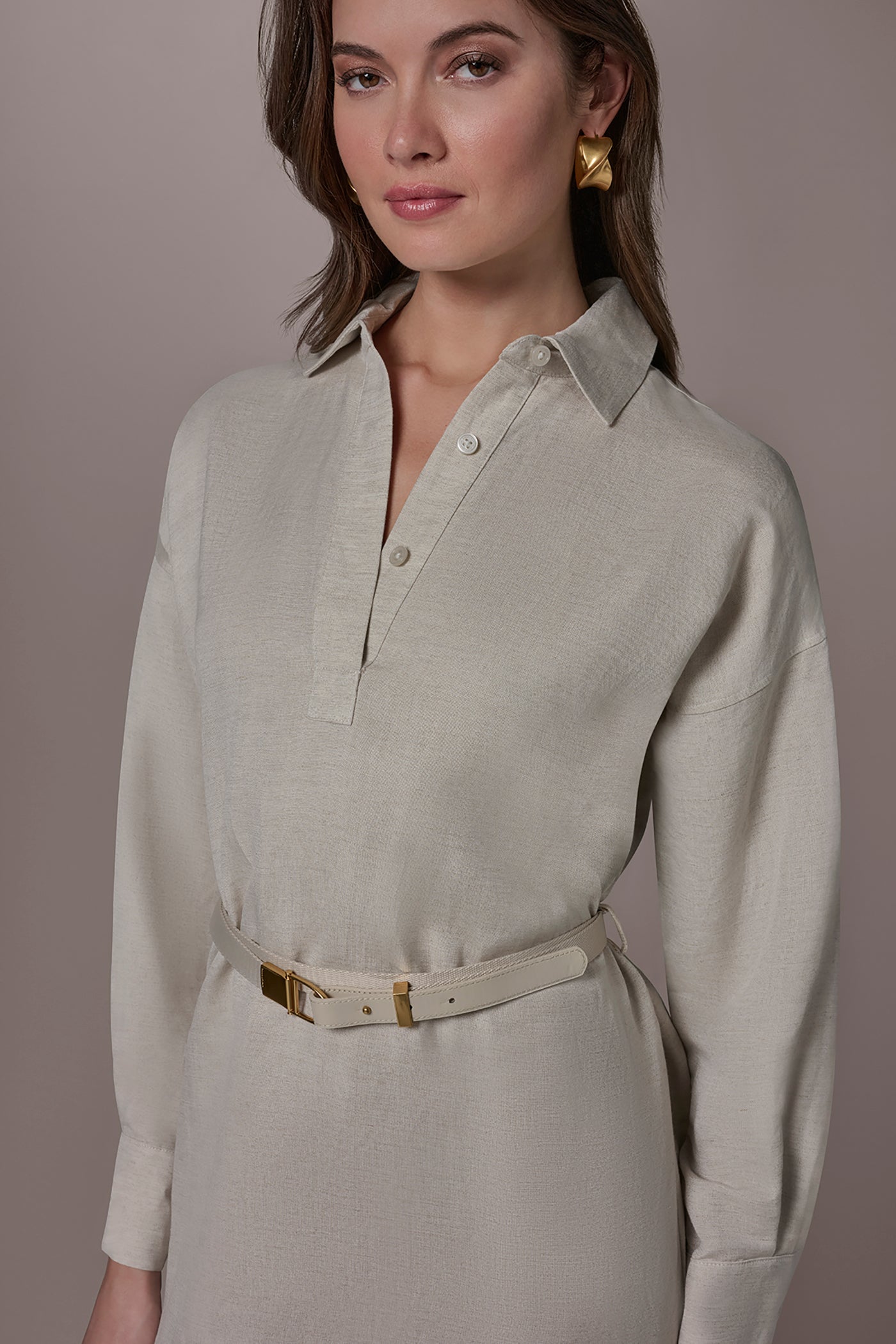 Natural LINEN-BLEND SHIRT DRESS Donna Karan