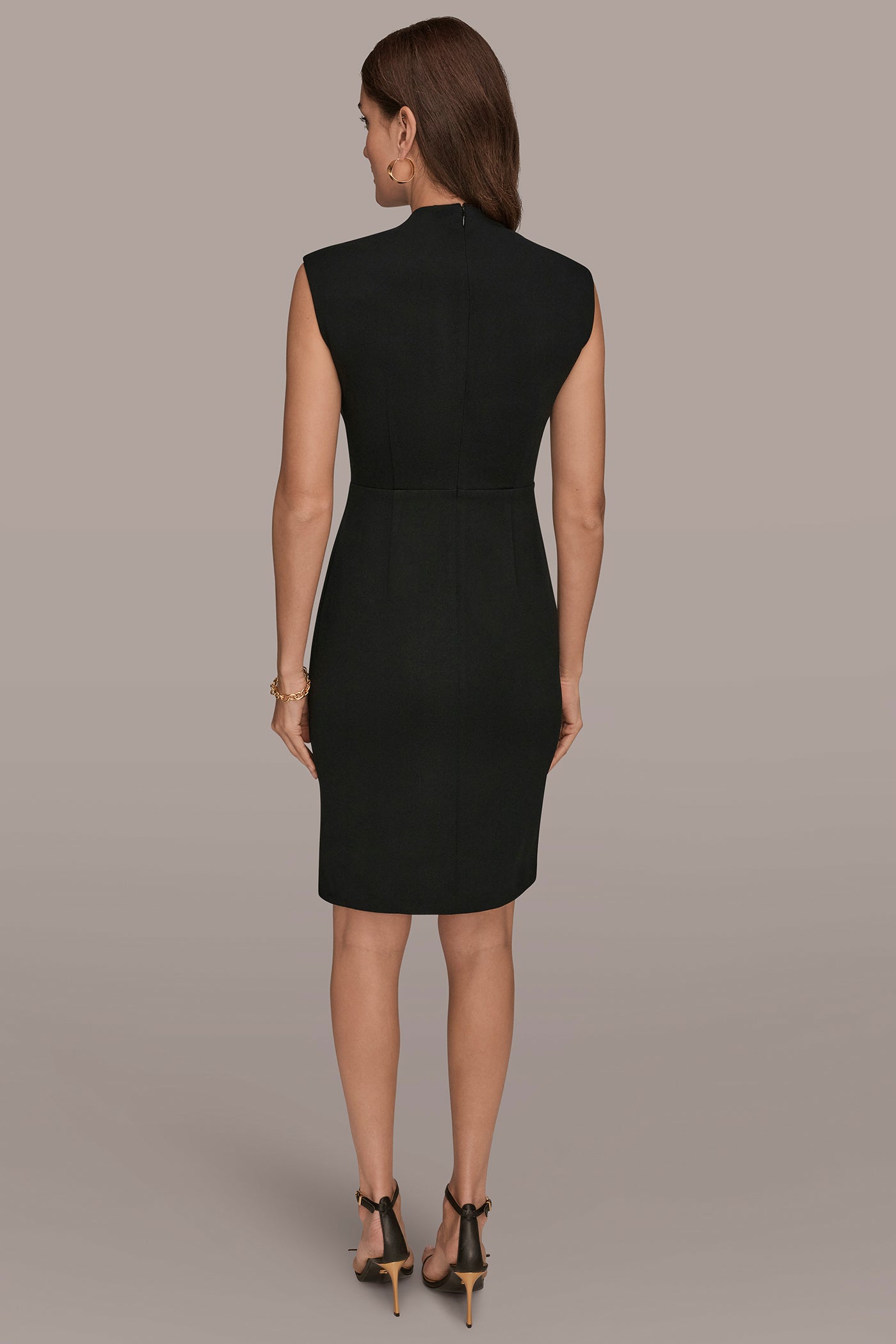 Black SLEEVELESS WRAP SHEATH DRESS Donna Karan