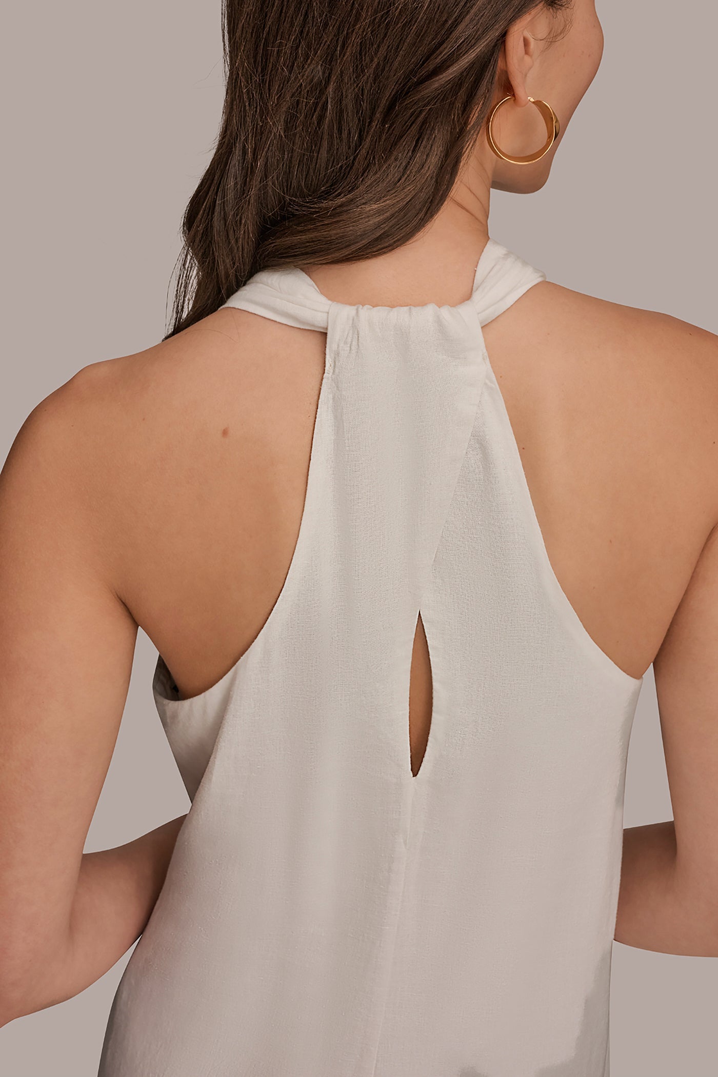 Tuscan Grey LINEN-BLEND SLEEVELESS OMBRÉ TWIST-BACK MIDI HALTER DRESS Donna Karan