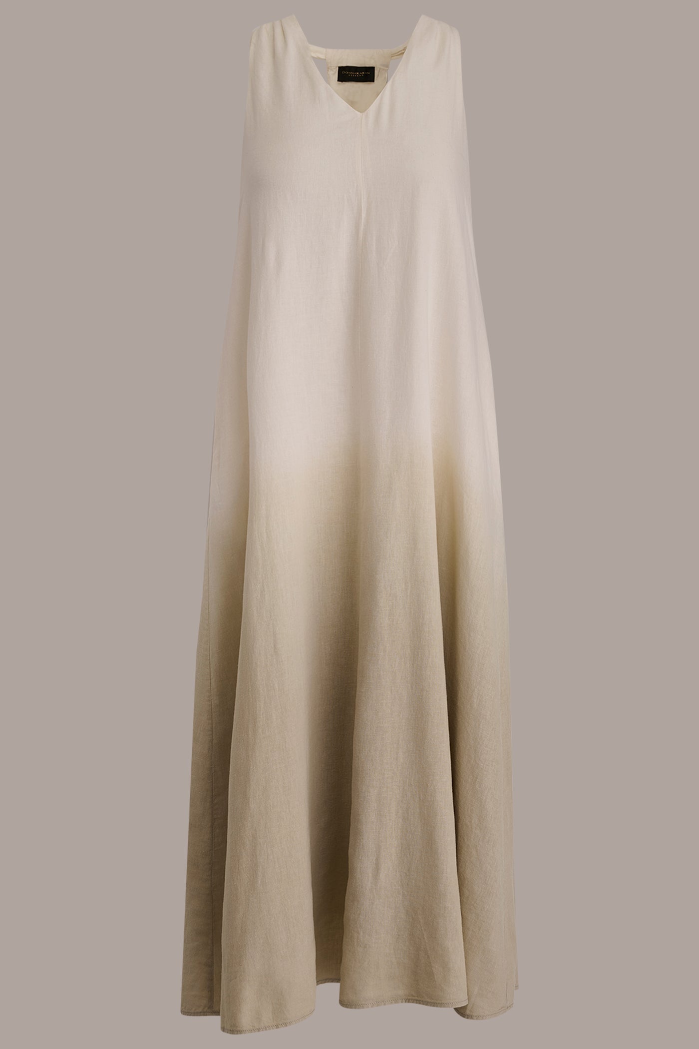 Tuscan Grey LINEN-BLEND SLEEVELESS OMBRÉ TWIST-BACK MIDI HALTER DRESS Donna Karan