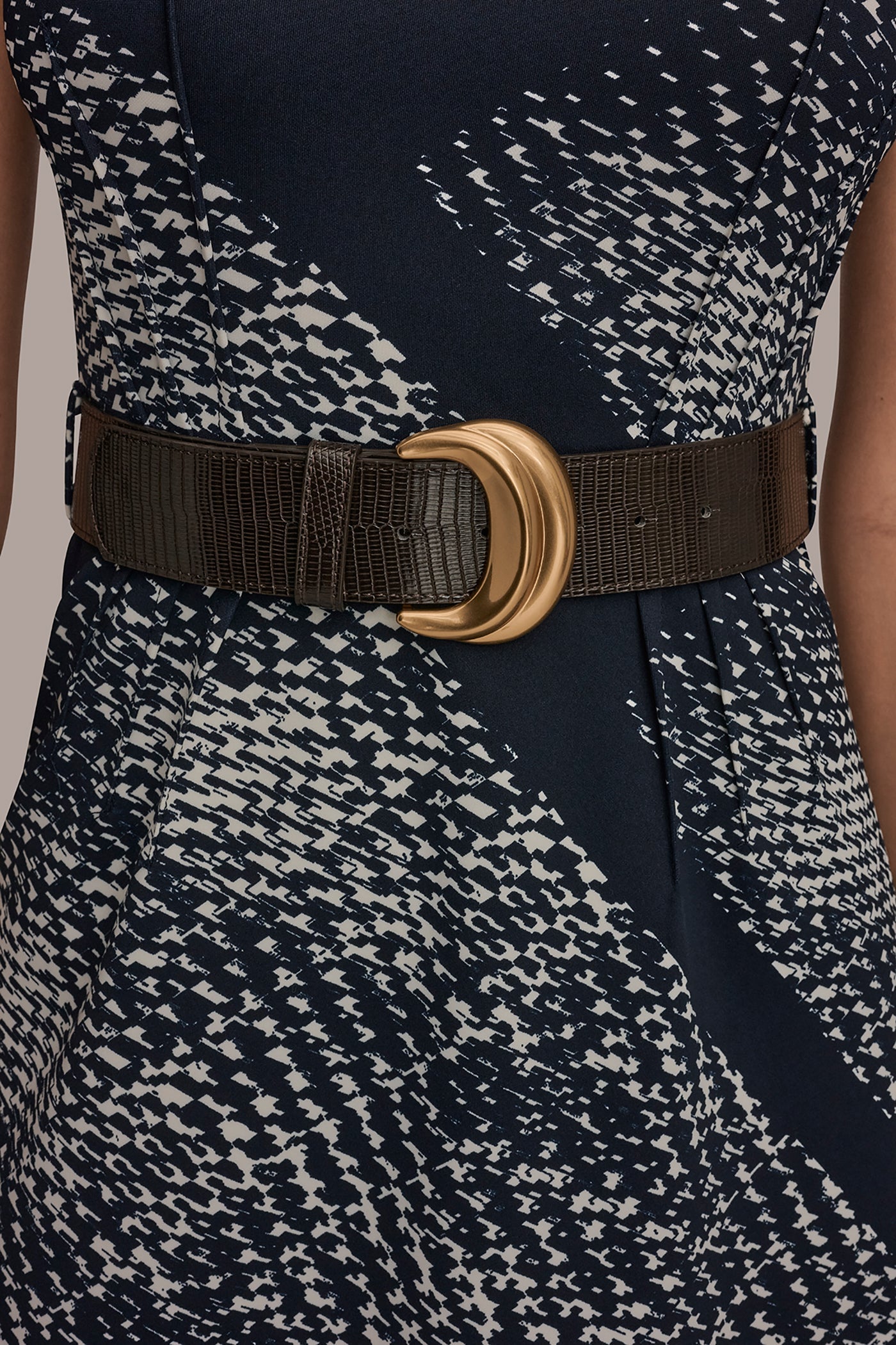 Nightfall/Cream SLEEVELESS PRINTED A-LINE DRESS Donna Karan