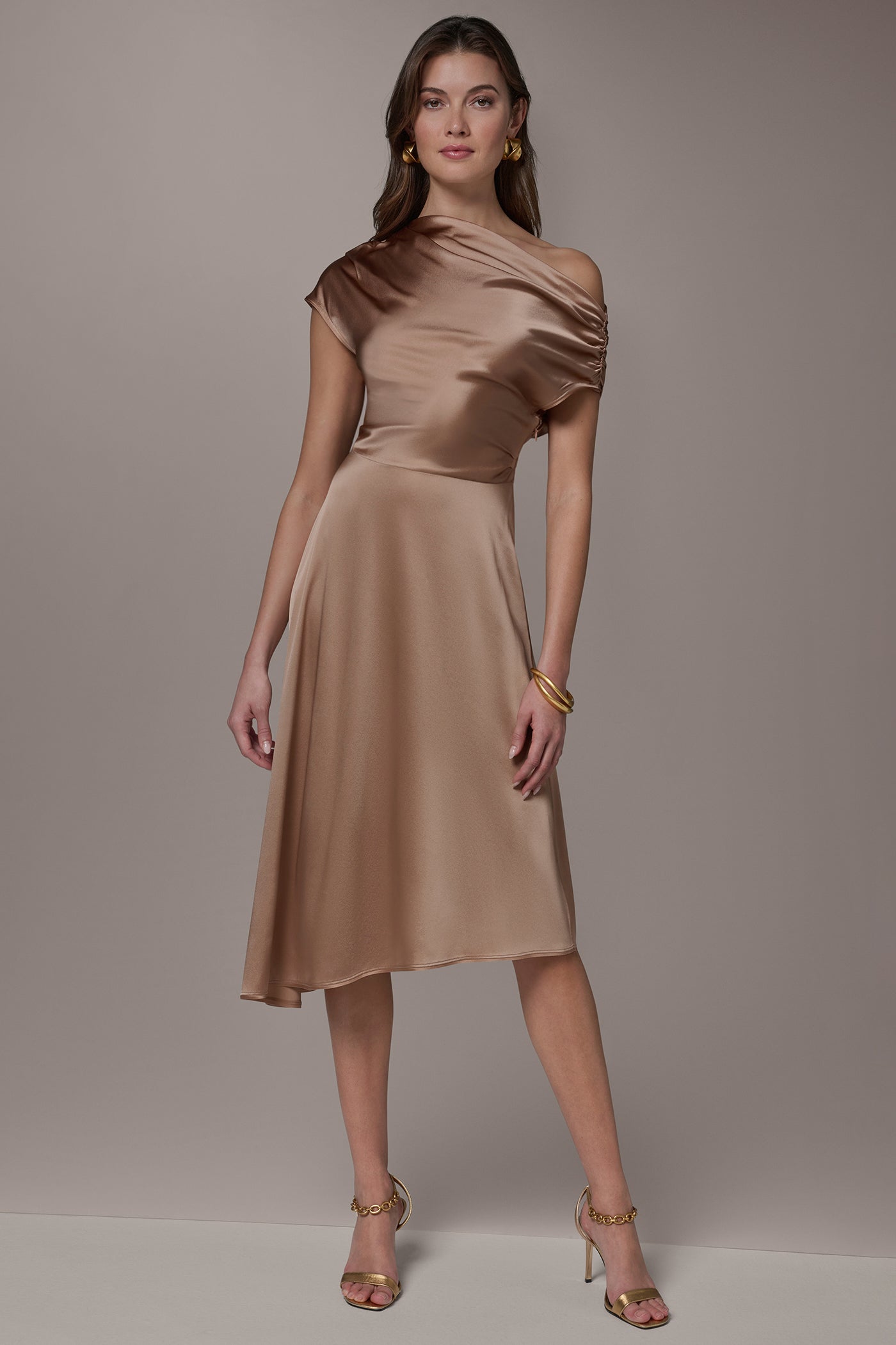 Umbria SILK-CHARMEUSE MIDI A-LINE DRESS Donna Karan