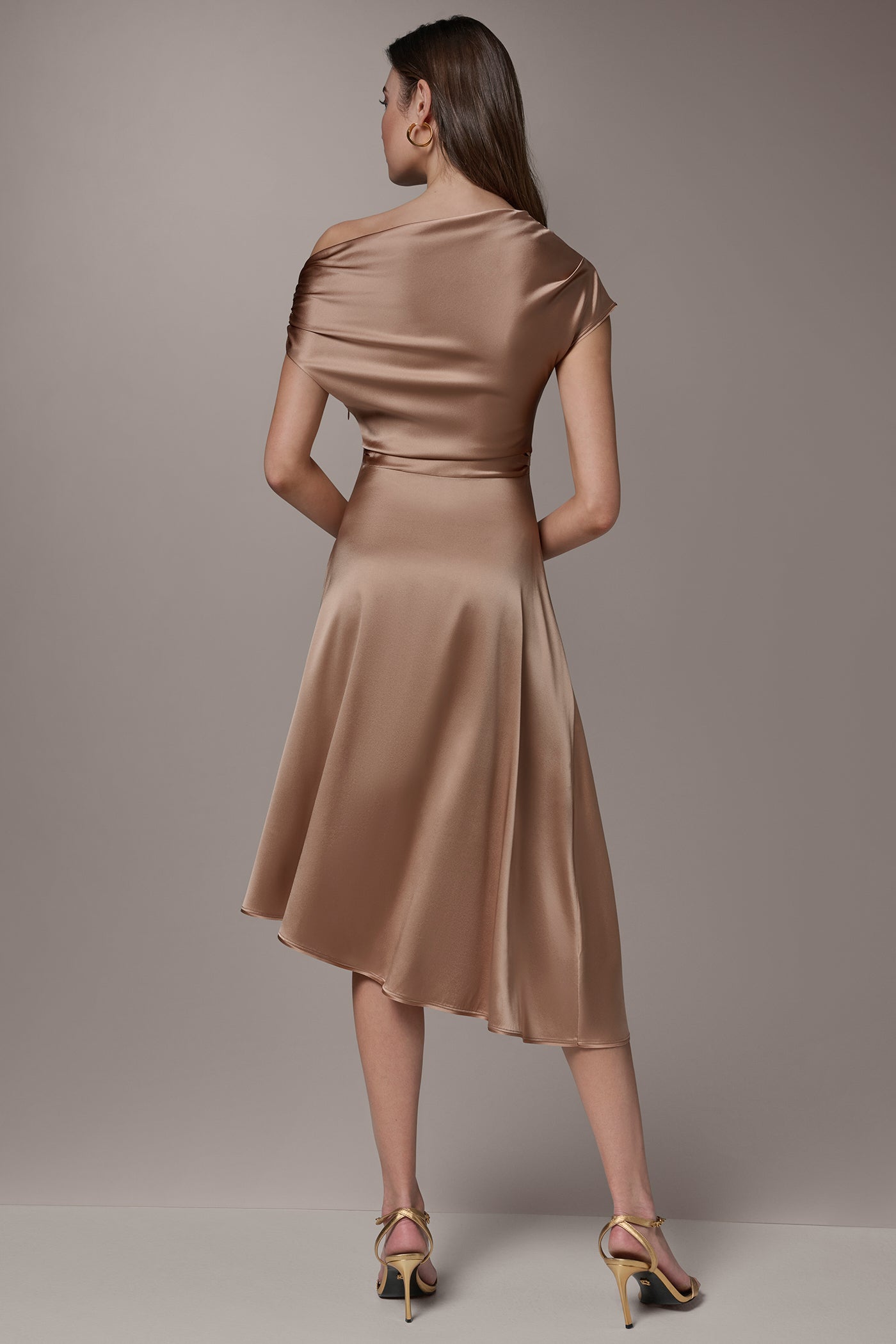Umbria SILK-CHARMEUSE MIDI A-LINE DRESS Donna Karan