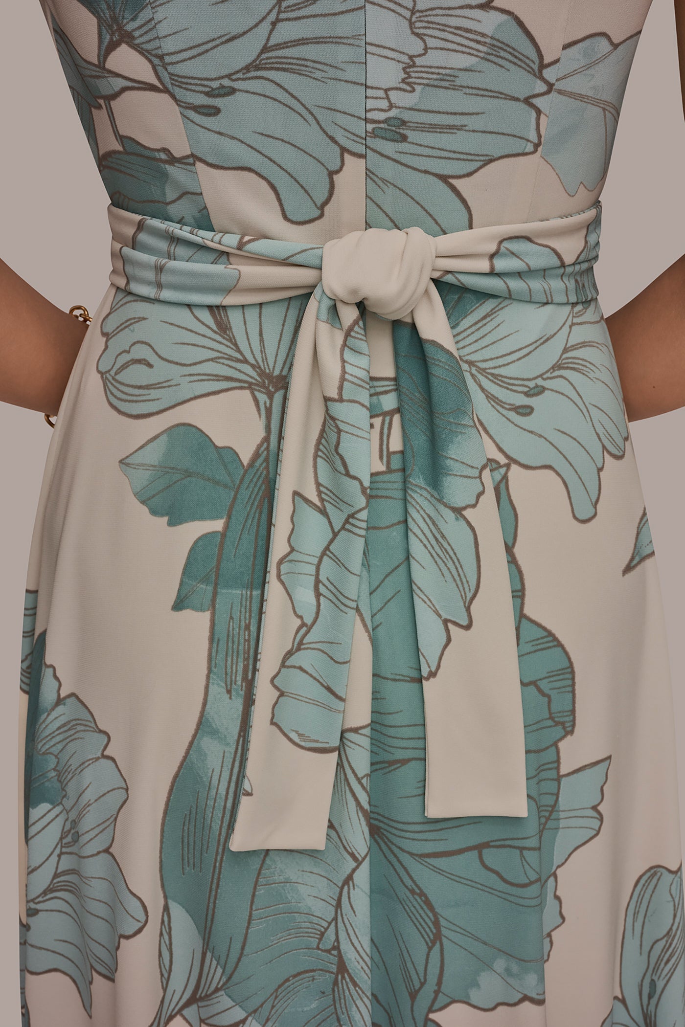 Vellum/Waterlily Multi SLEEVELESS FLORAL GATHERED MIDI A-LINE DRESS Donna Karan