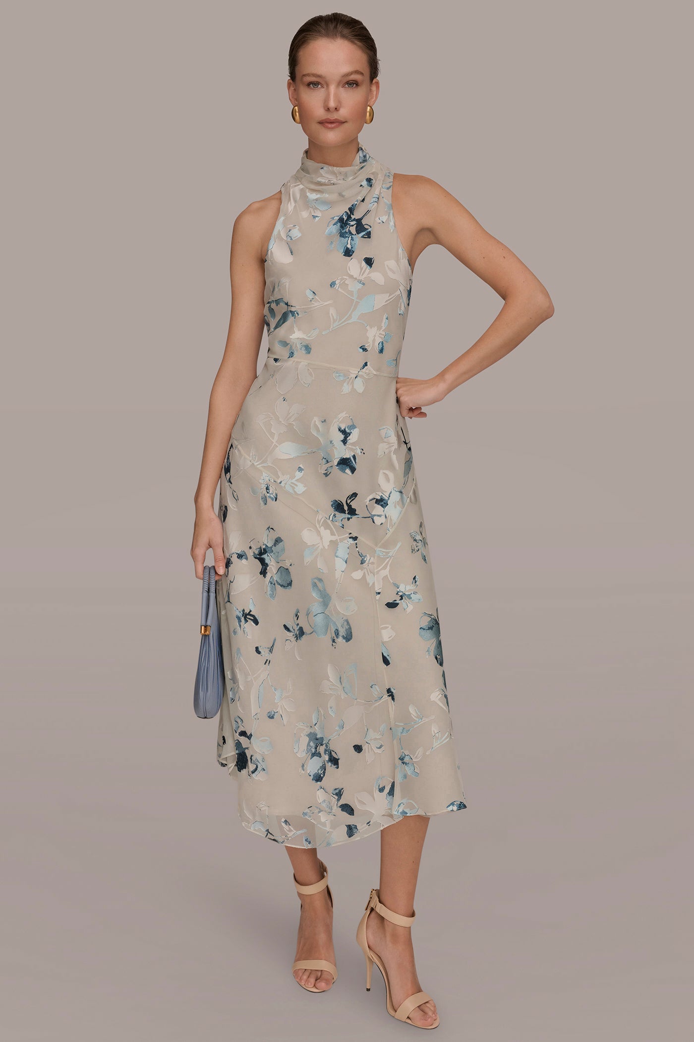 Sea Mist Multi FLORAL BURNOUT MIDI A-LINE DRESS Donna Karan