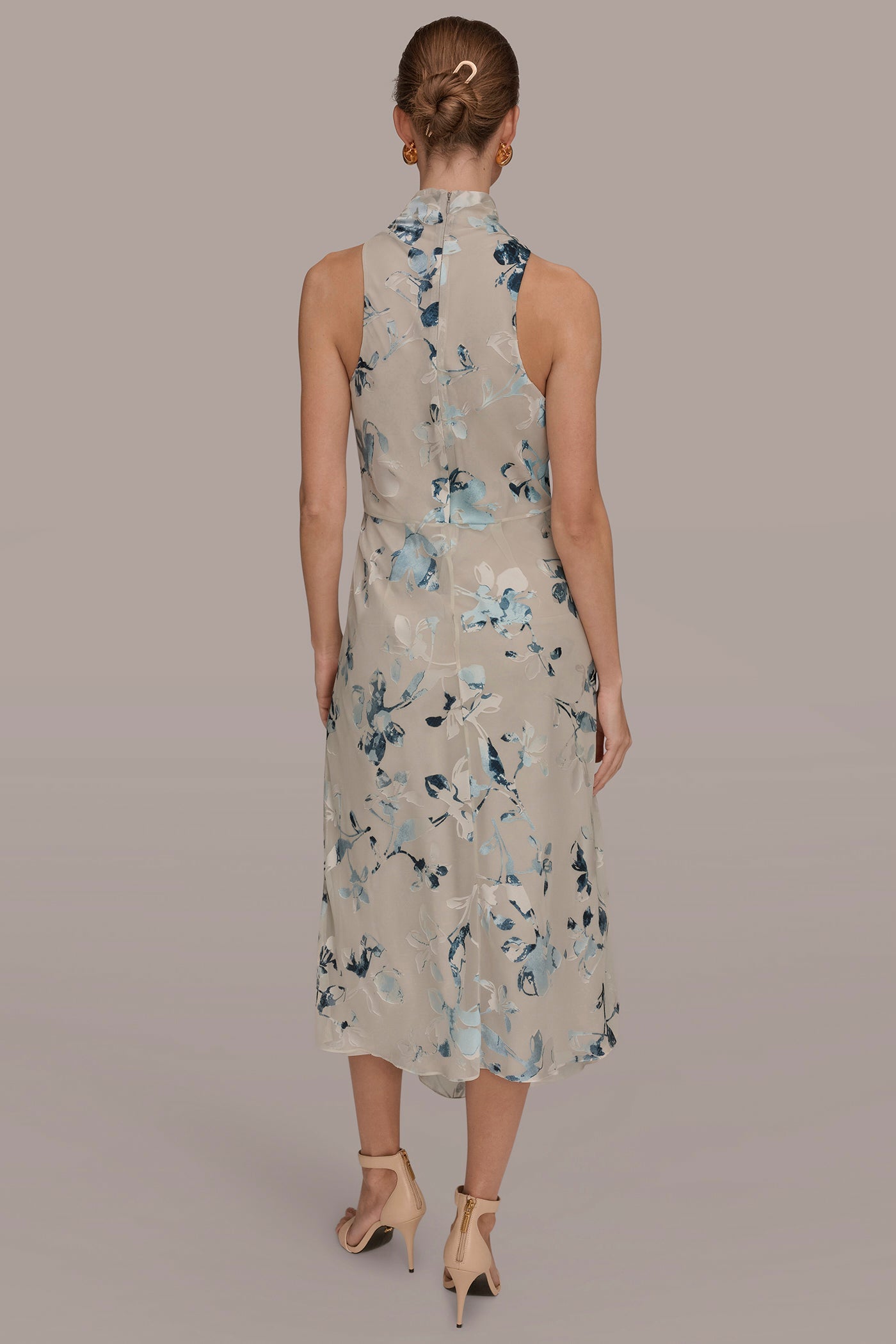 Sea Mist Multi FLORAL BURNOUT MIDI A-LINE DRESS Donna Karan