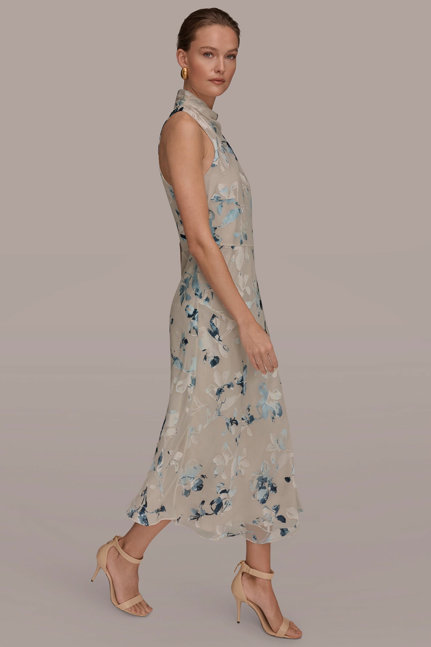 Sea Mist Multi FLORAL BURNOUT MIDI A-LINE DRESS Donna Karan