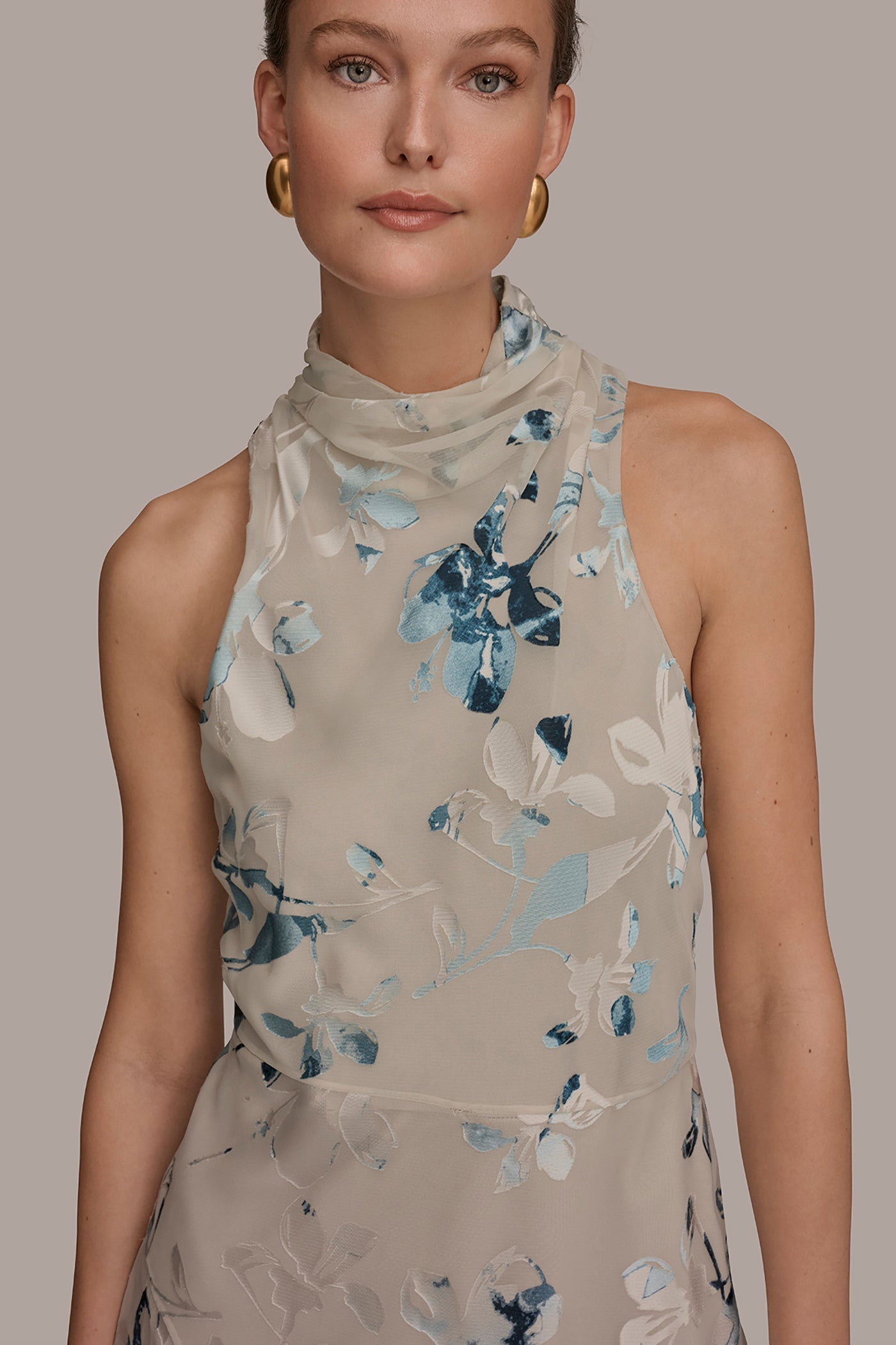 Sea Mist Multi FLORAL BURNOUT MIDI A-LINE DRESS Donna Karan