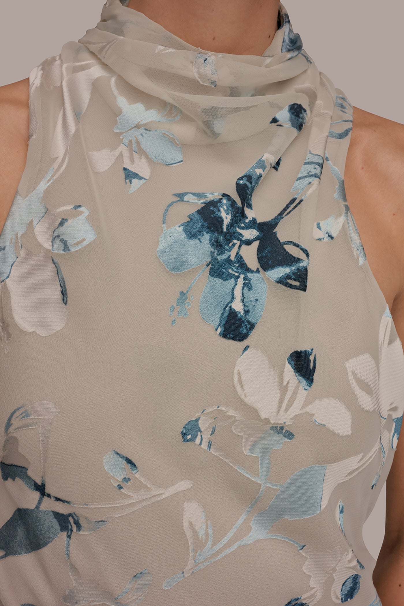 Sea Mist Multi FLORAL BURNOUT MIDI A-LINE DRESS Donna Karan