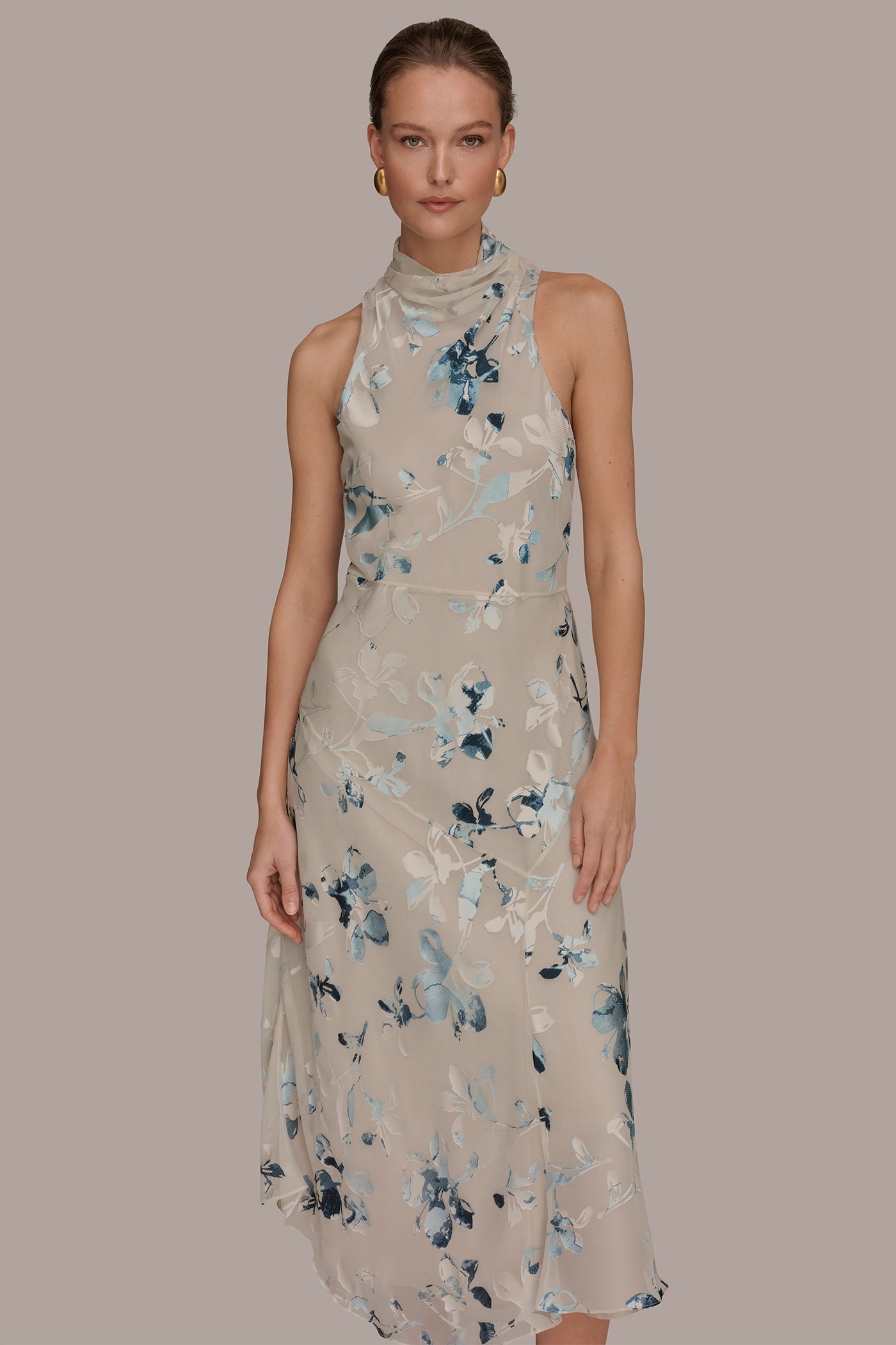 Sea Mist Multi FLORAL BURNOUT MIDI A-LINE DRESS Donna Karan