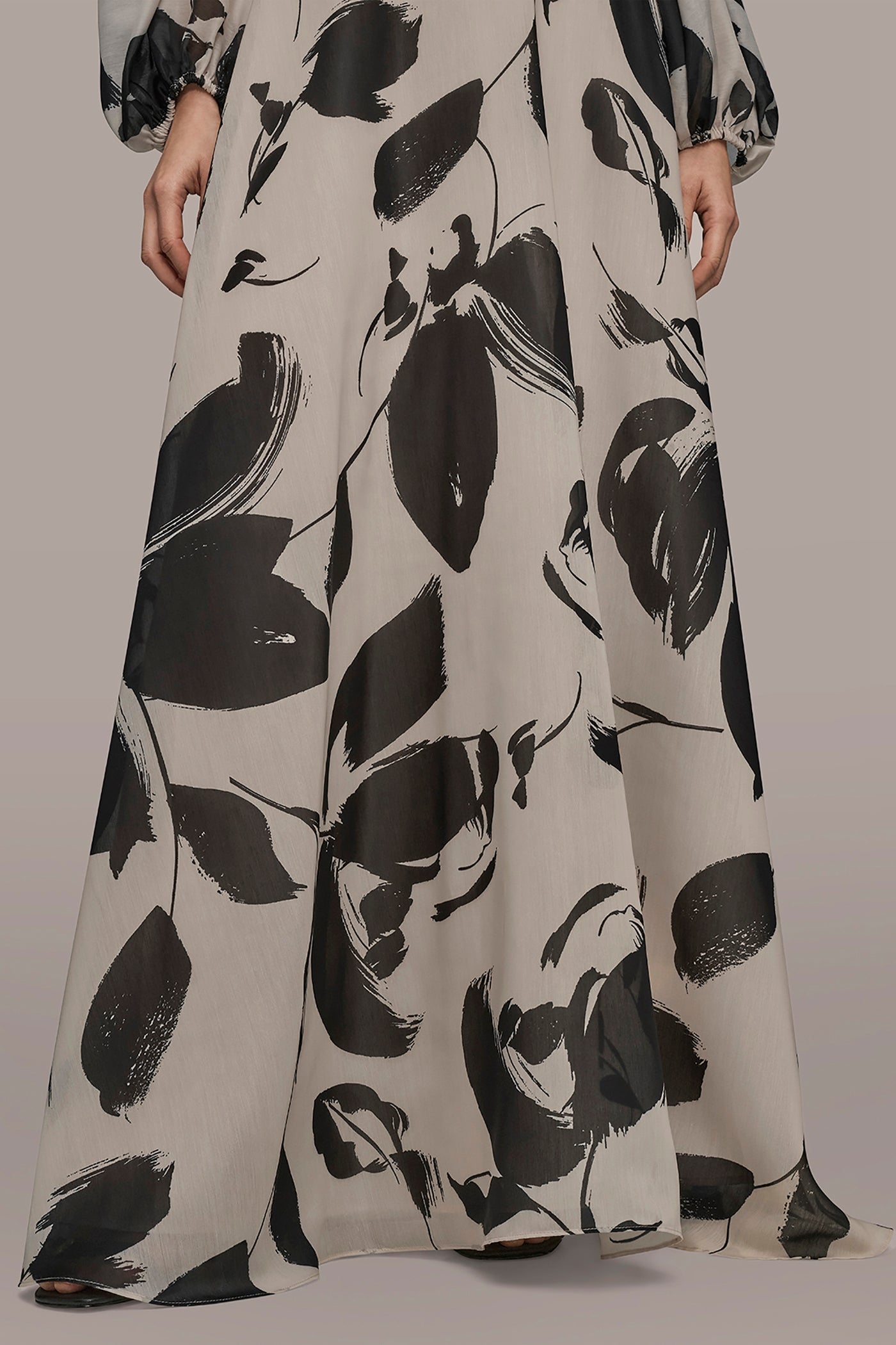 BLACK/VELLUM ORGANZA OFF-THE-SHOULDER FLORAL GOWN Donna Karan