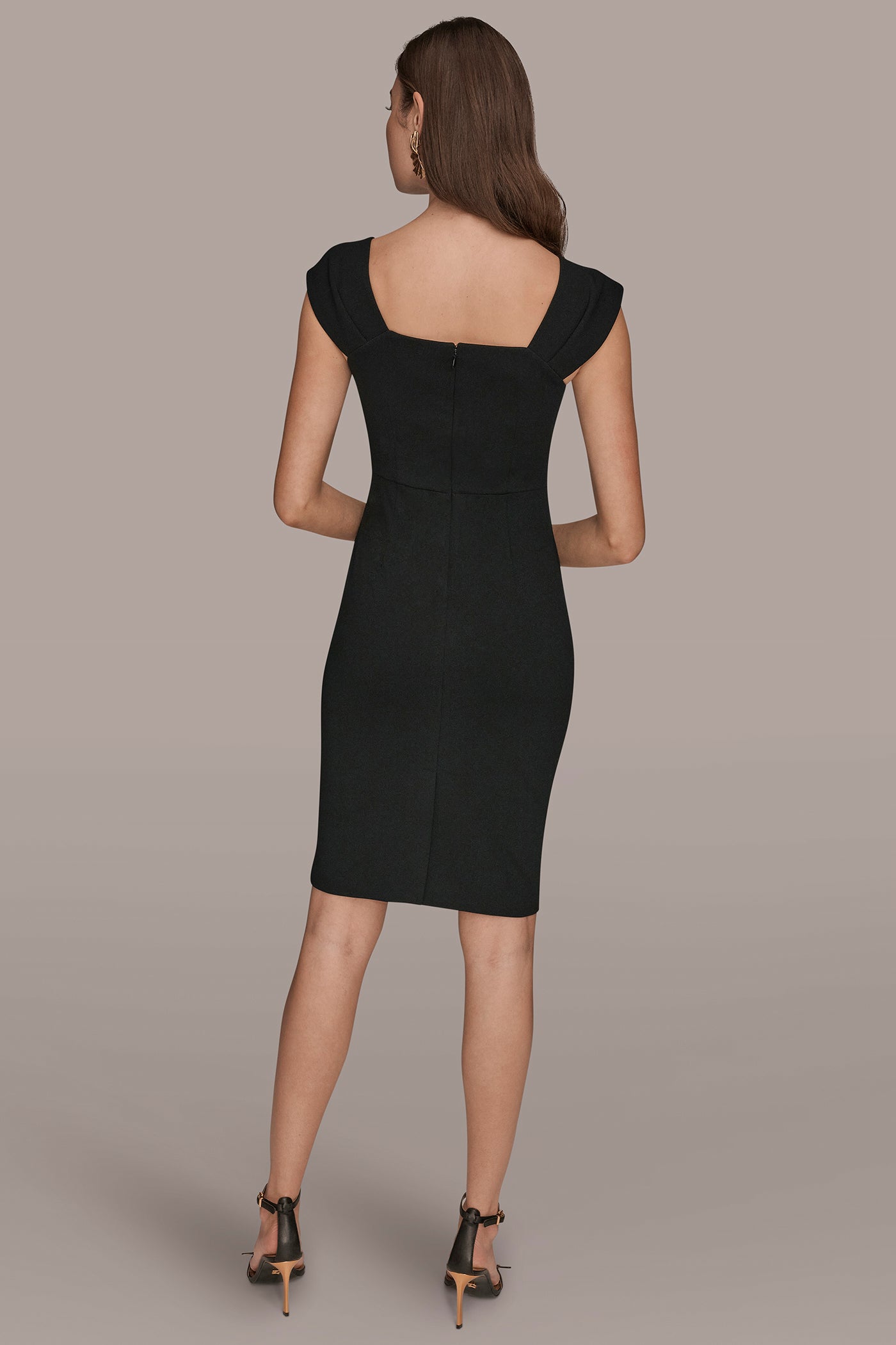 Black SHORT SLEEVE ASYMMETRIC RUFFLE SHEATH DRESS Donna Karan