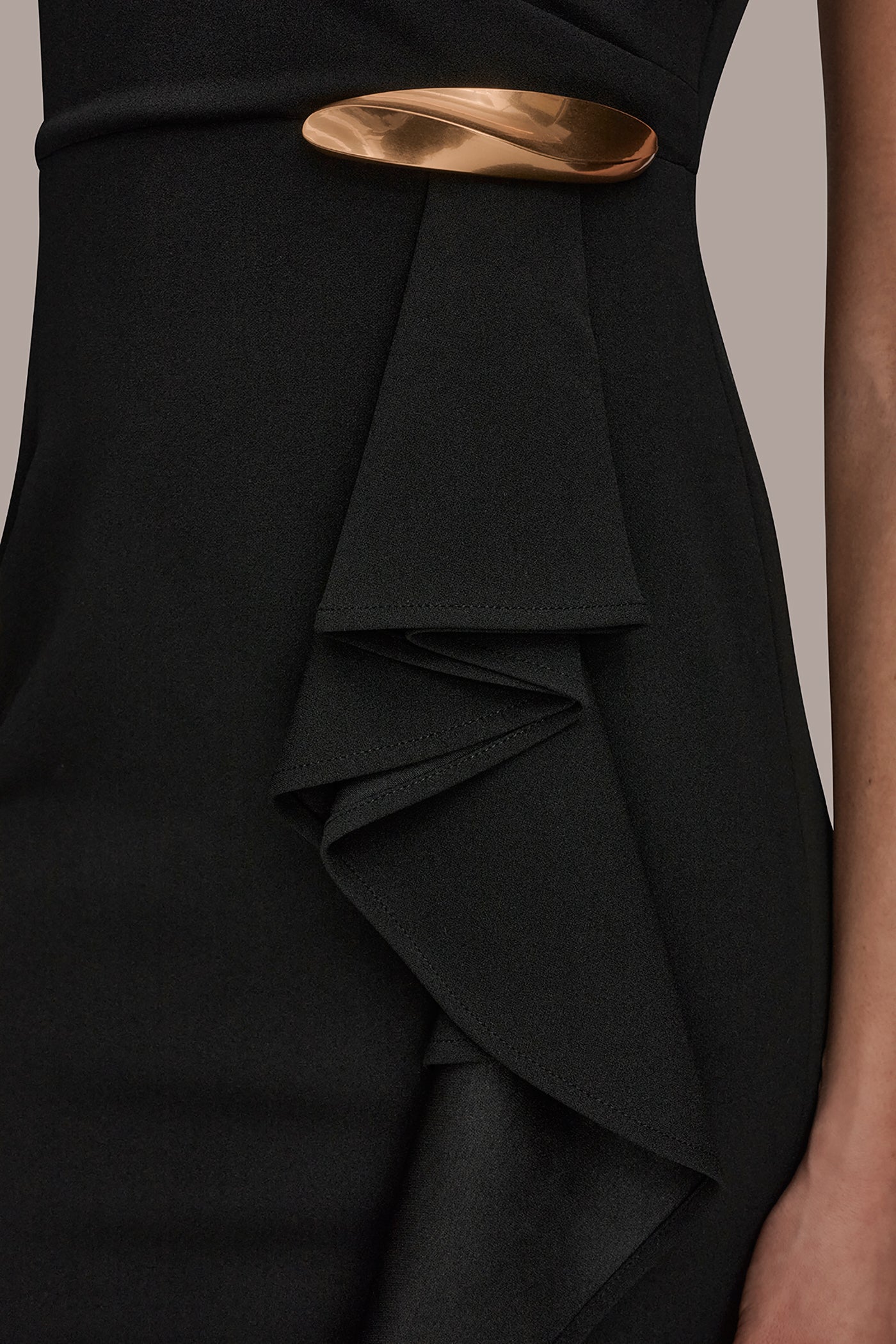 Black SHORT SLEEVE ASYMMETRIC RUFFLE SHEATH DRESS Donna Karan