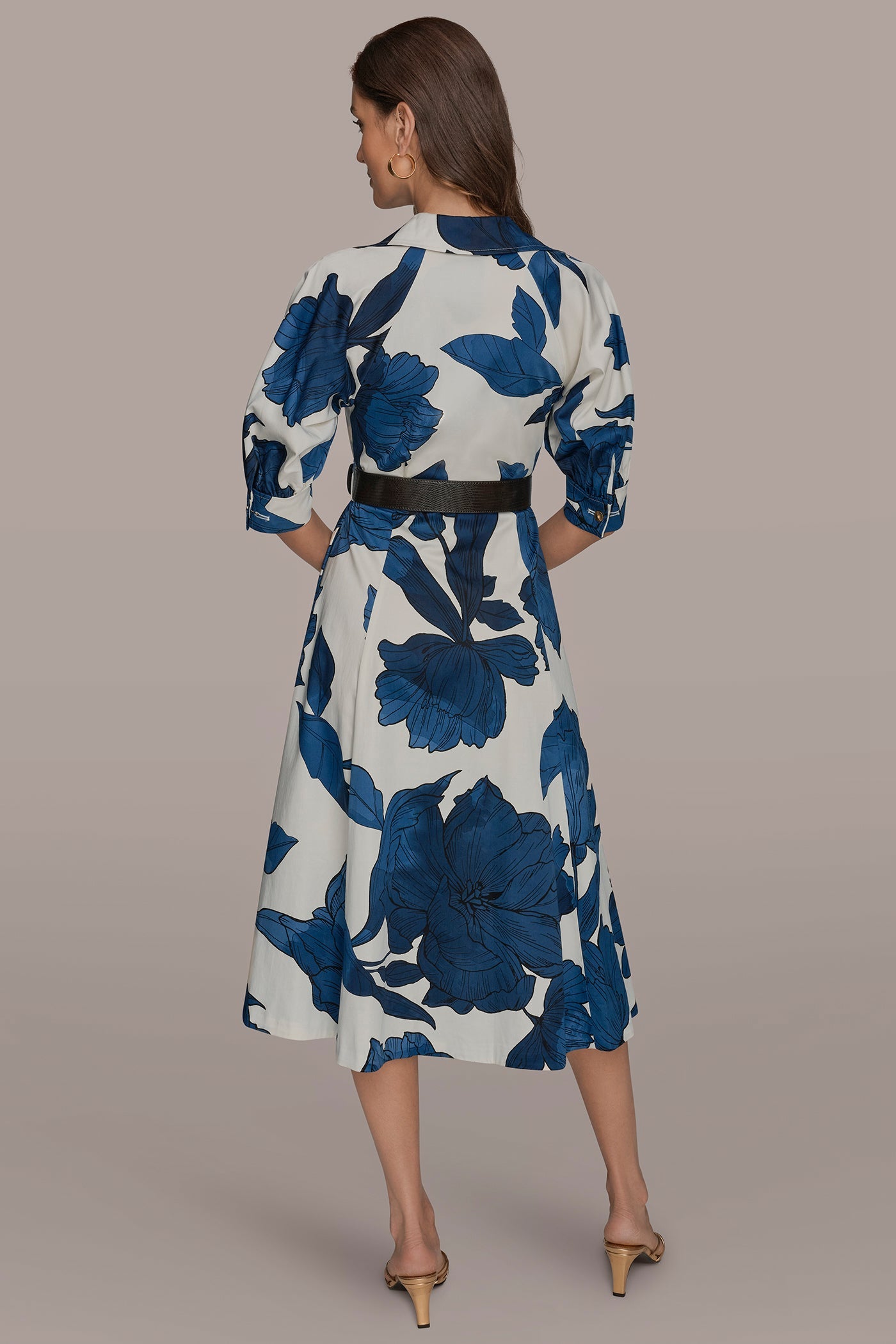 Cream/Nightfall Multi COTTON-SATEEN FLORAL MIDI SHIRT DRESS Donna Karan