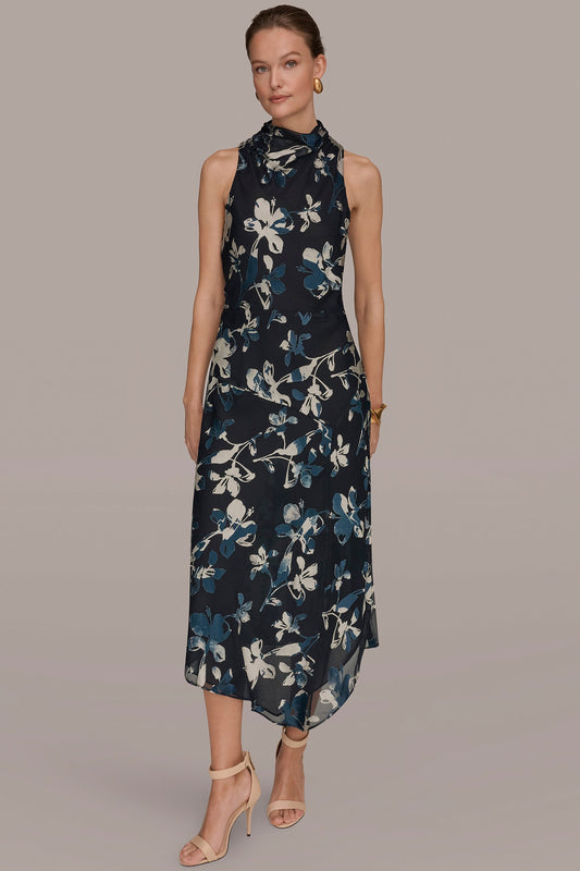 Nightfall Multi BURNOUT HIGH-NECK DRESS Donna Karan