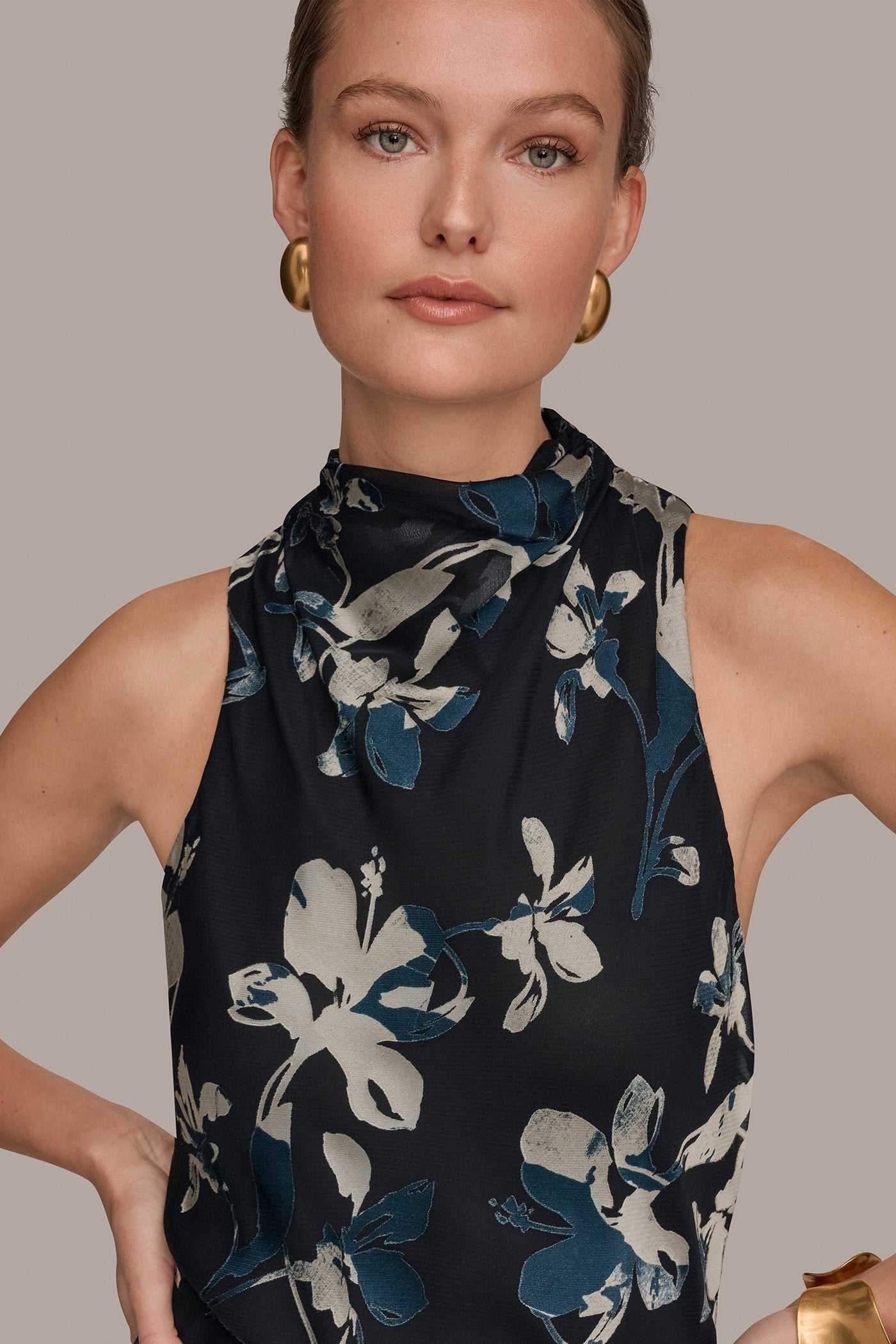 Nightfall Multi BURNOUT HIGH-NECK DRESS Donna Karan