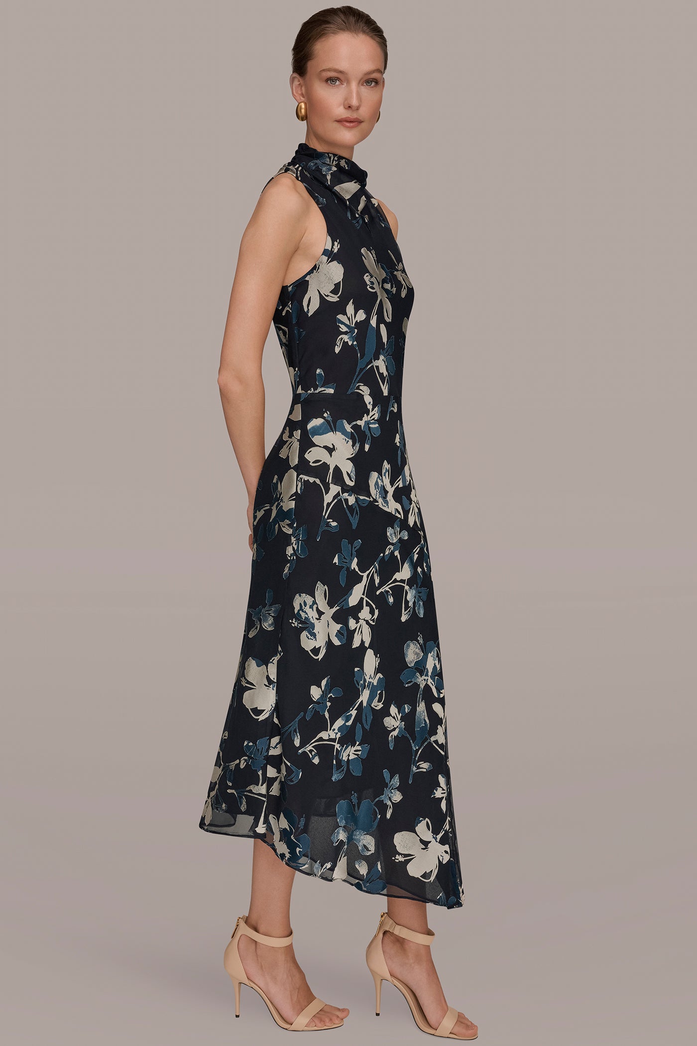 Nightfall Multi BURNOUT HIGH-NECK DRESS Donna Karan