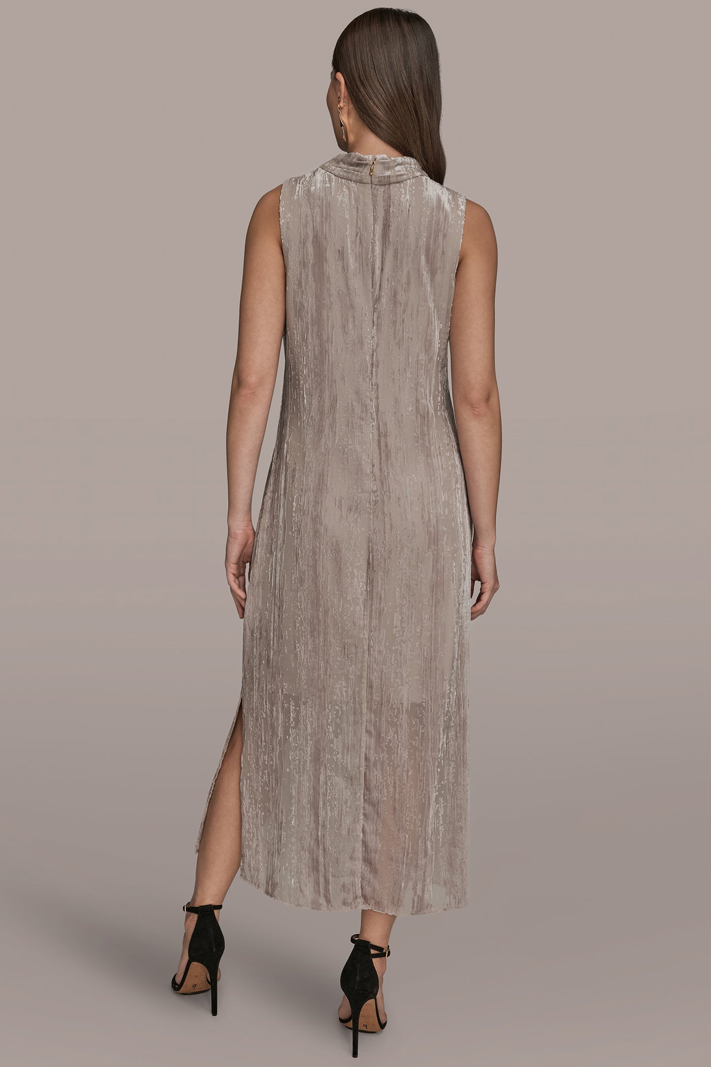 VAPOR SLEEVELESS COWL-NECK BURNOUT MIDI DRESS Donna Karan