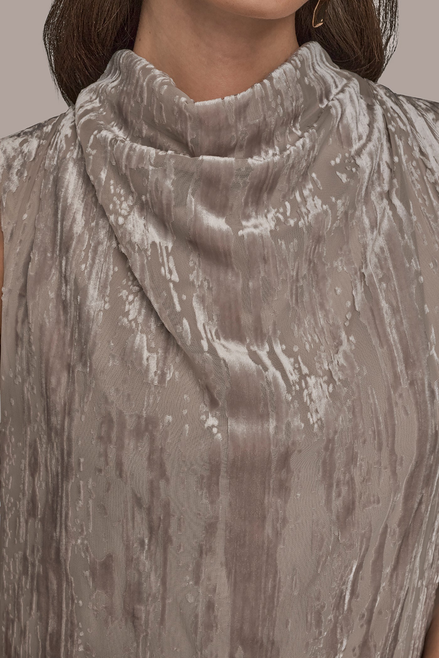VAPOR SLEEVELESS COWL-NECK BURNOUT MIDI DRESS Donna Karan