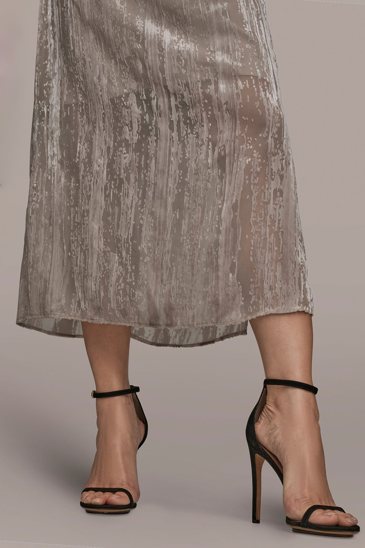 VAPOR SLEEVELESS COWL-NECK BURNOUT MIDI DRESS Donna Karan