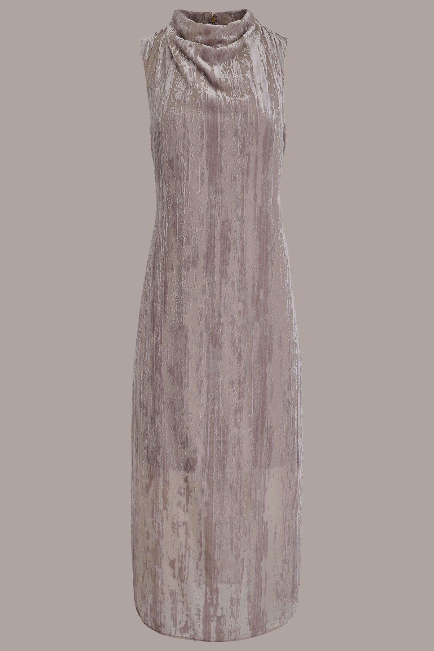 VAPOR SLEEVELESS COWL-NECK BURNOUT MIDI DRESS Donna Karan