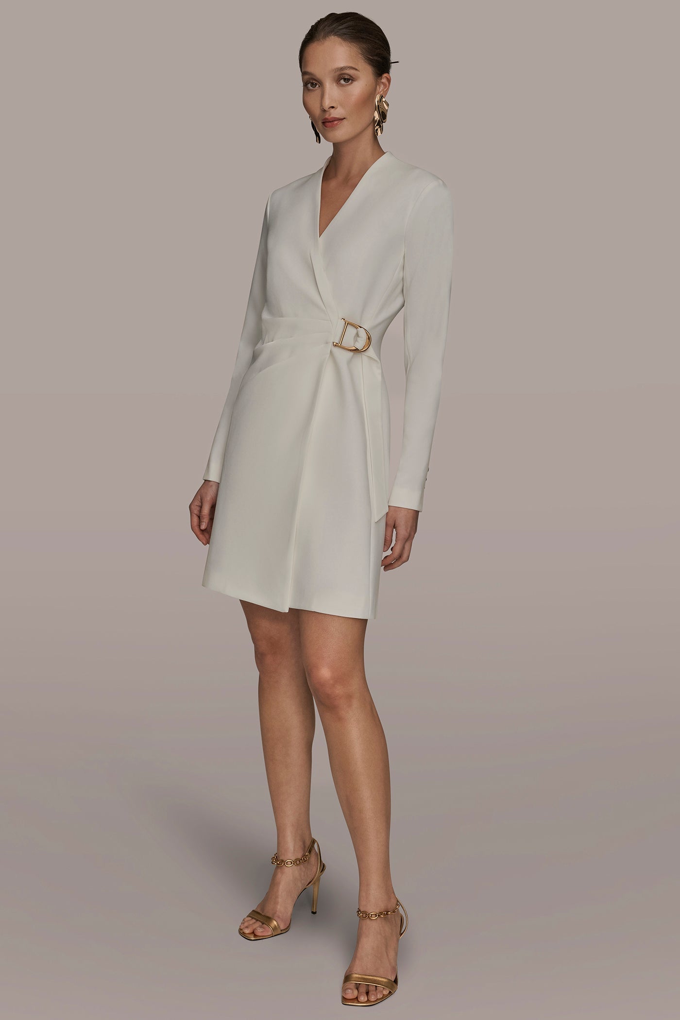CREAM LONG SLEEVE MINI WRAP JACKET DRESS Donna Karan