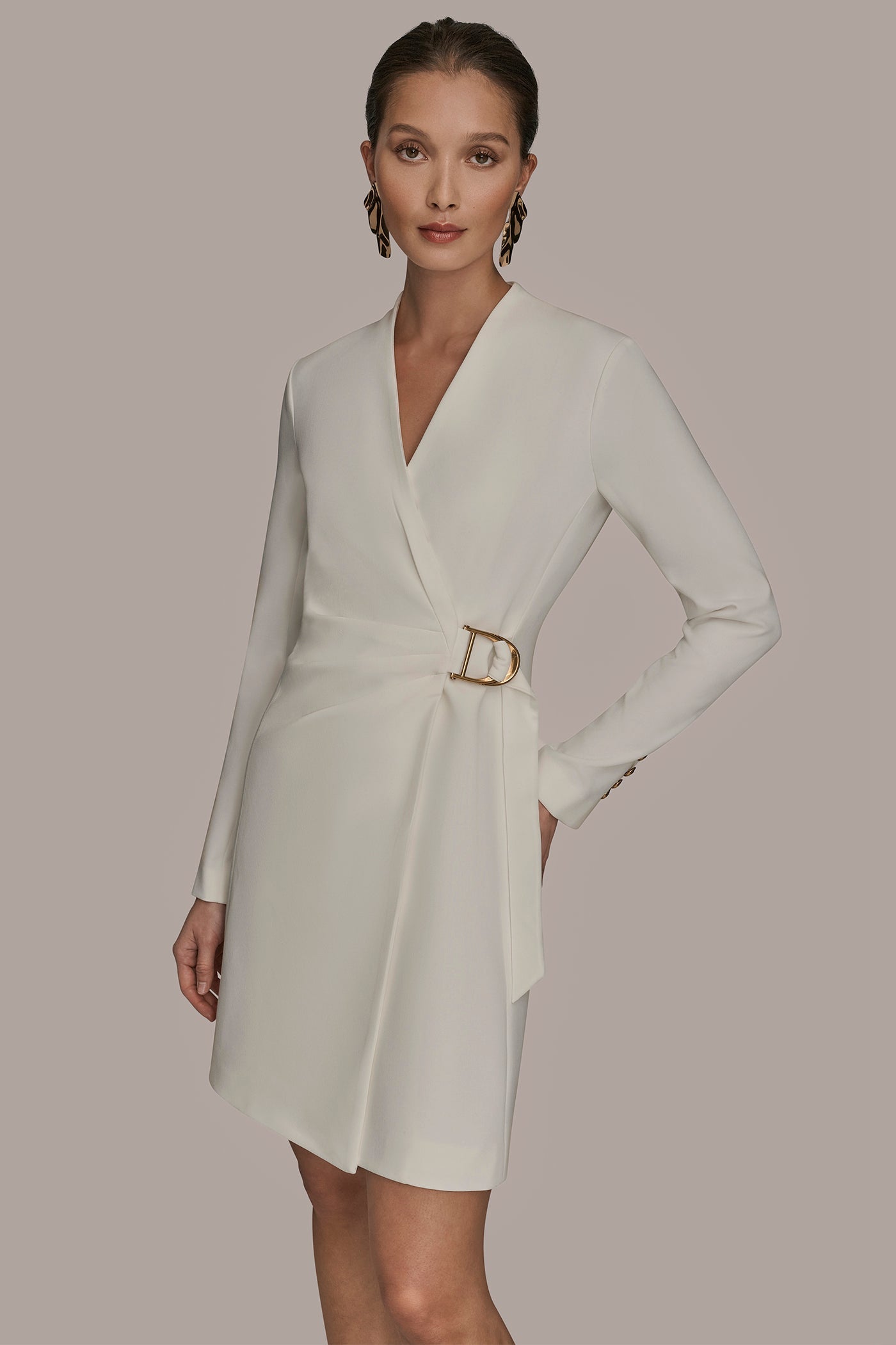 CREAM LONG SLEEVE MINI WRAP JACKET DRESS Donna Karan
