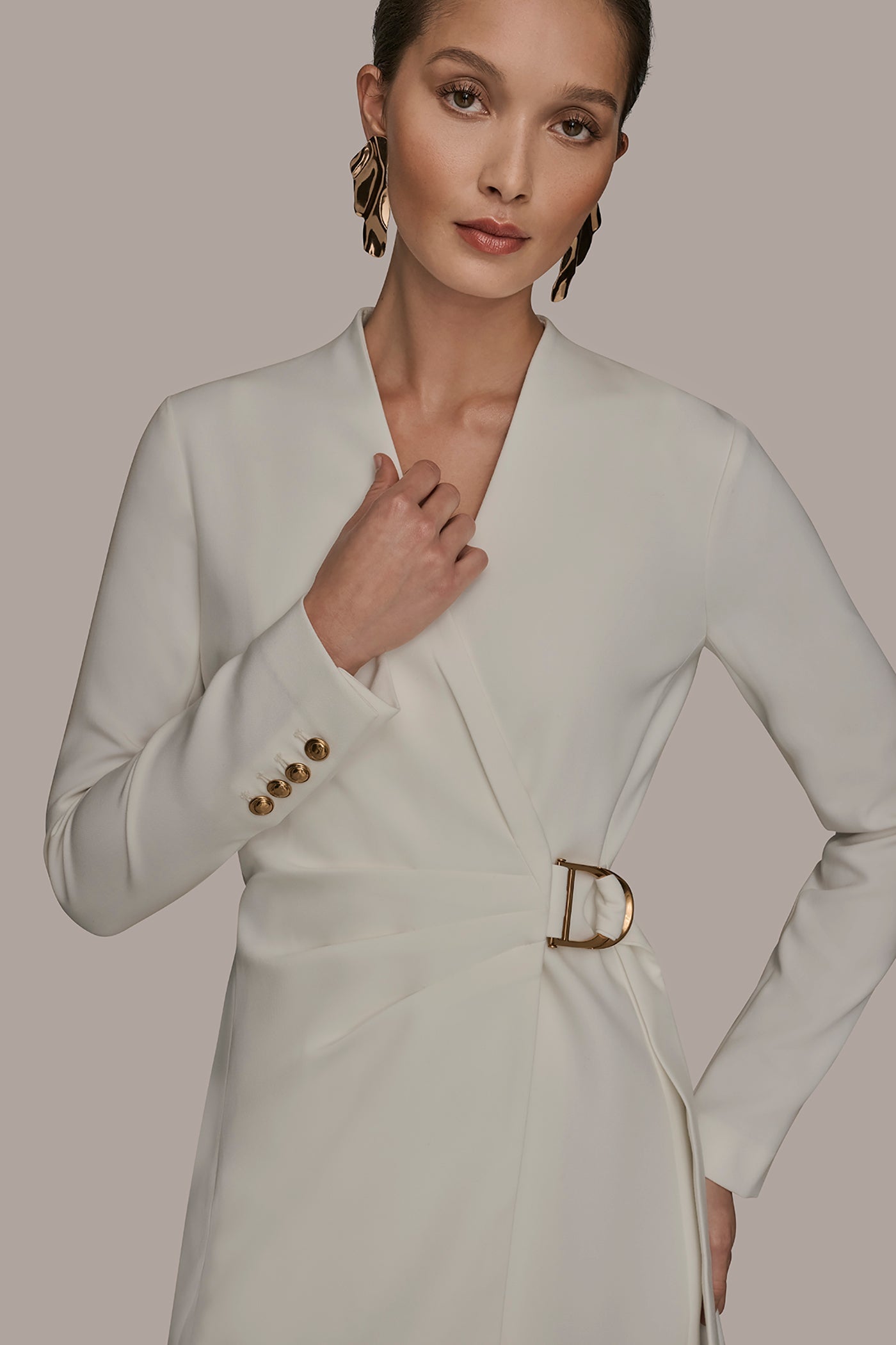 CREAM LONG SLEEVE MINI WRAP JACKET DRESS Donna Karan