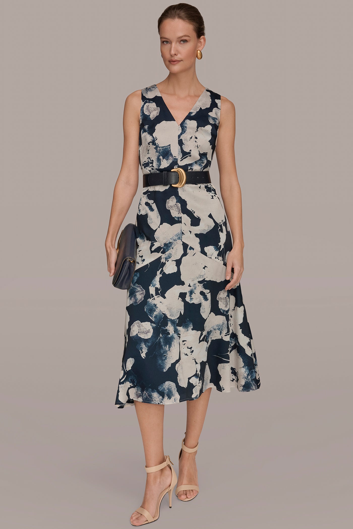 Nightfall Multi V-NECK FLORAL DRESS Donna Karan