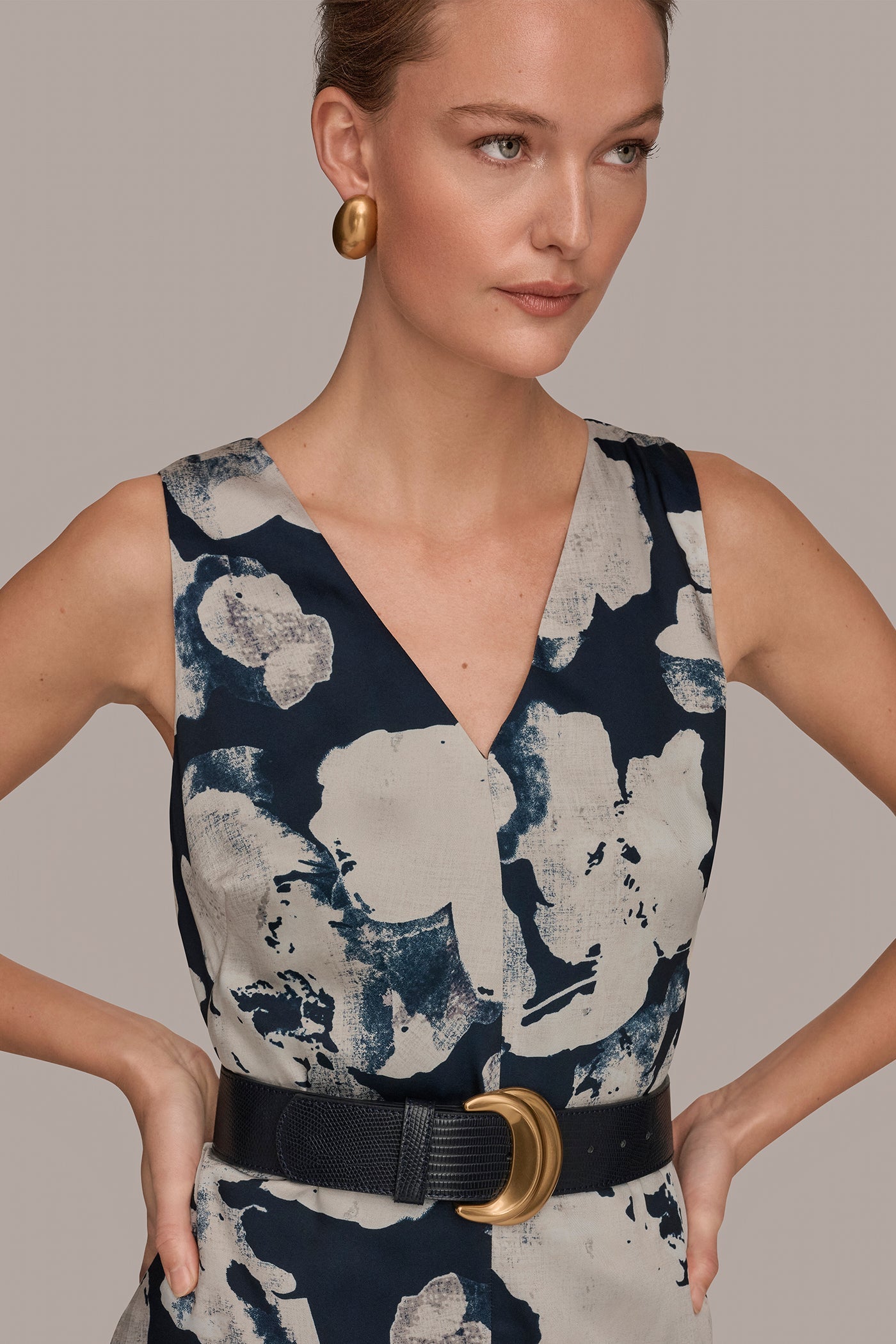 Nightfall Multi V-NECK FLORAL DRESS Donna Karan
