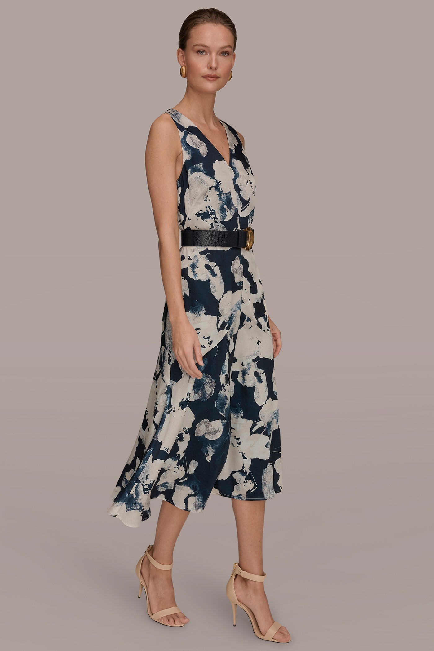 Nightfall Multi V-NECK FLORAL DRESS Donna Karan