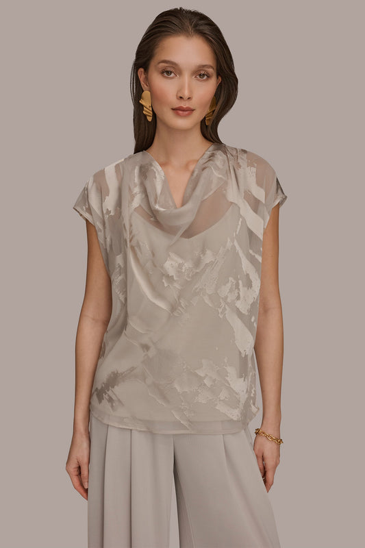 Tuscan Grey SATIN ABSTRACT BURNOUT TOP Donna Karan