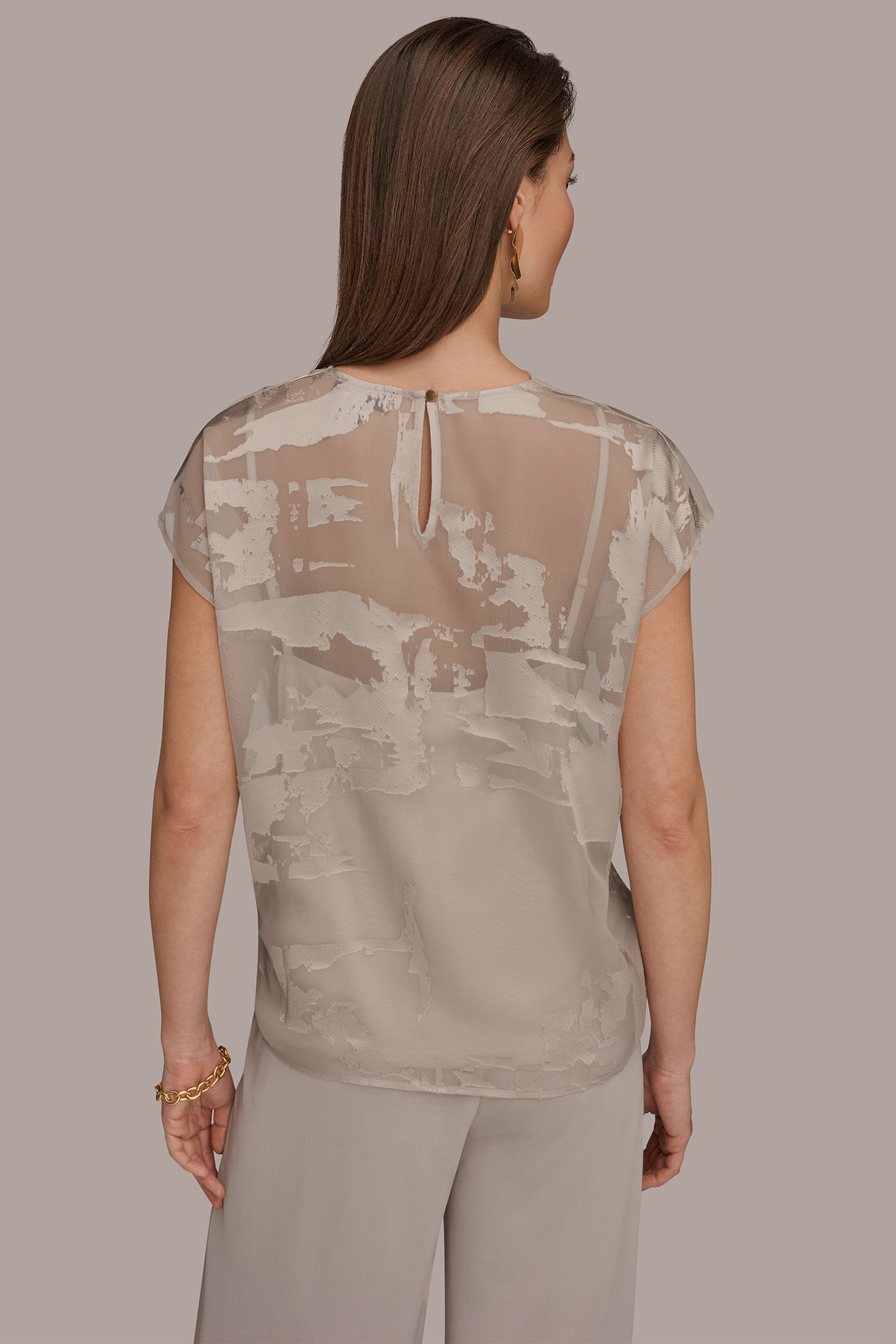 Tuscan Grey SATIN ABSTRACT BURNOUT TOP Donna Karan