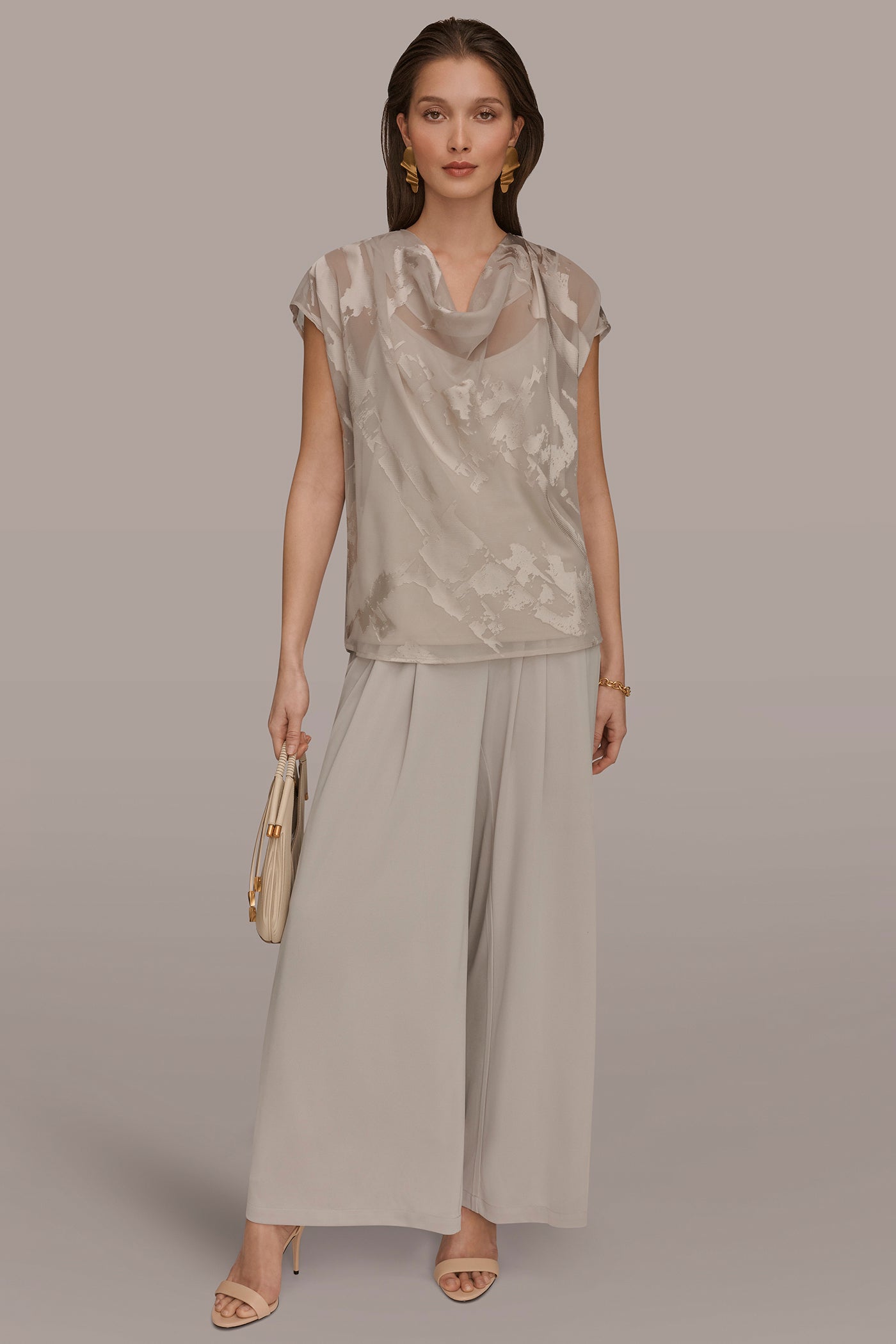 Tuscan Grey SATIN ABSTRACT BURNOUT TOP Donna Karan