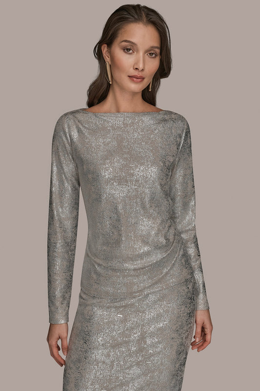 vapor/silver LONG SLEEVE FOIL TOP Donna Karan