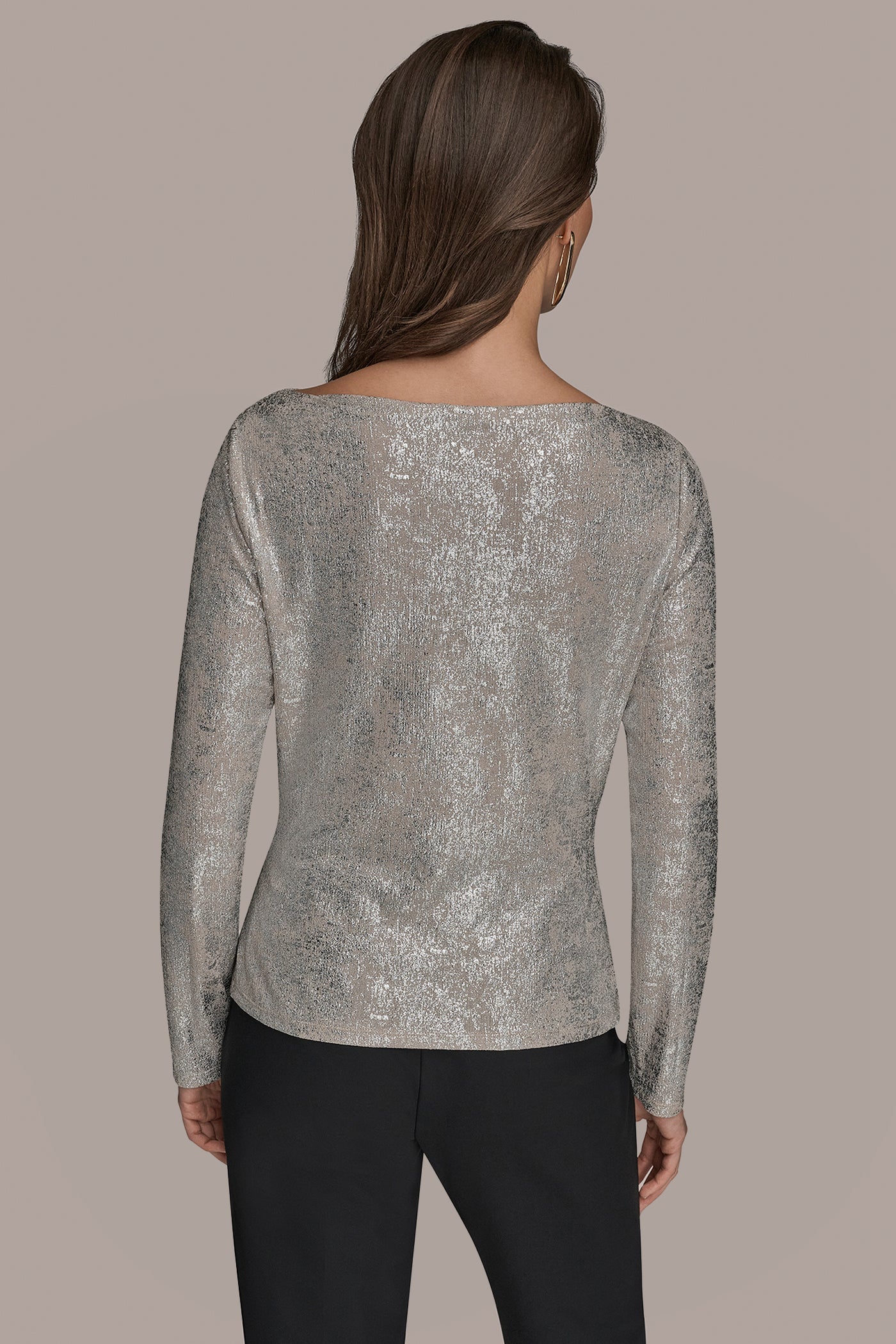 vapor/silver LONG SLEEVE FOIL TOP Donna Karan